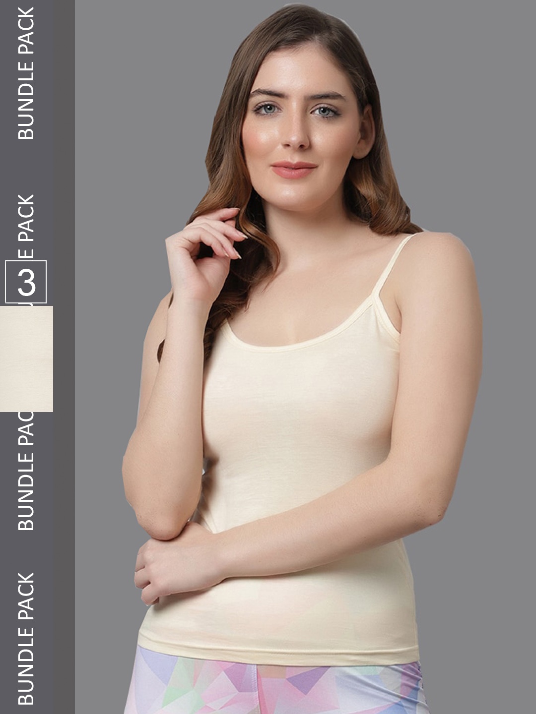 

KEX Women Pack Of 3 Cotton Sphagetti Camisoles, Beige