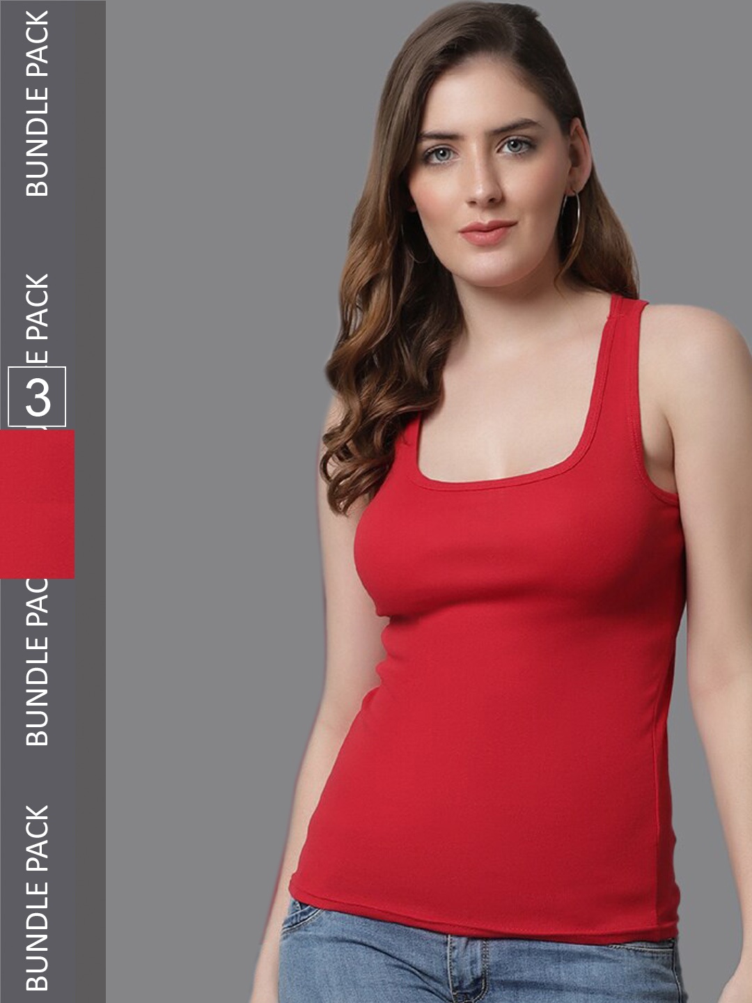 

KEX Women Pack Of 3 Lock Neck Tank Top Camisoles, Red