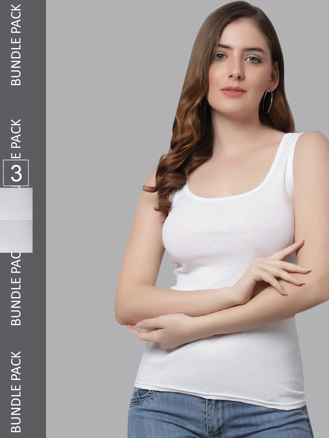 

KEX Women Pack Of 3 Cotton Round Neck Camisoles, White