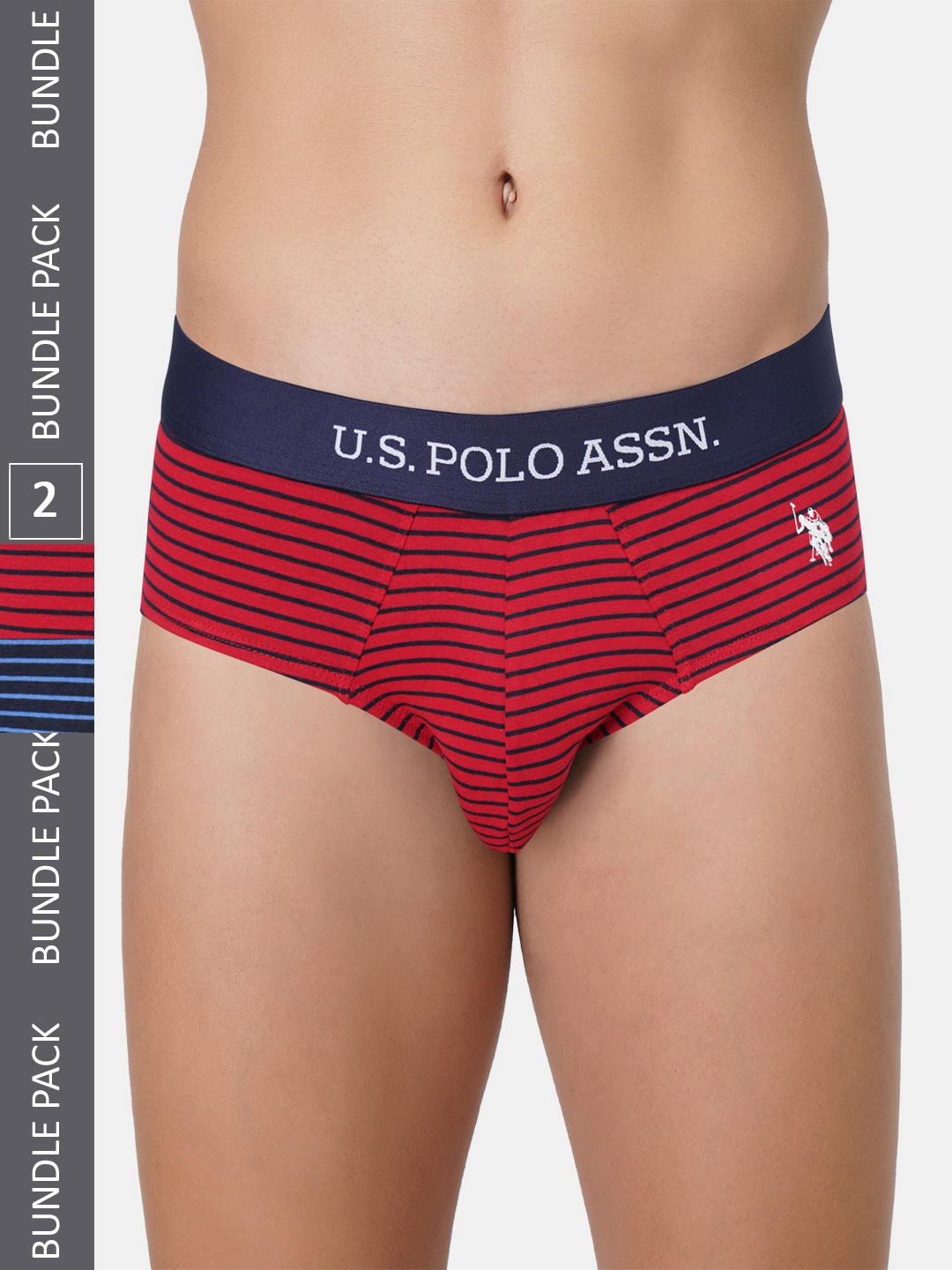 

U.S. Polo Assn. Mens Pack Of 2 Striped Mid Rise Anti Bacterial Basic Briefs, Red