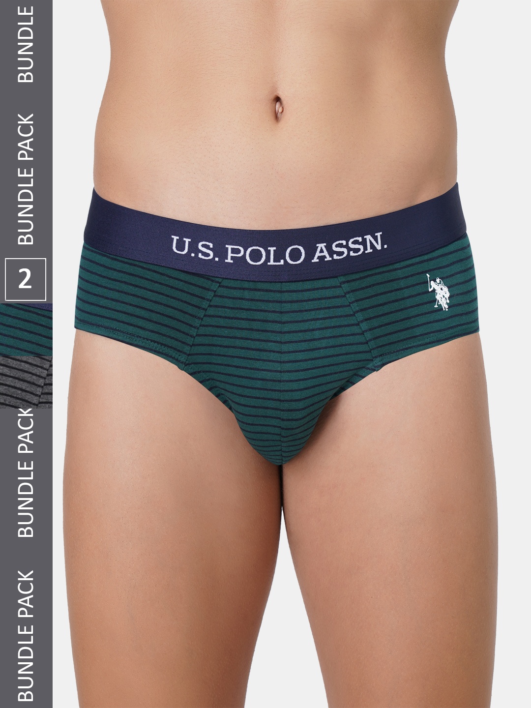 

U.S. Polo Assn. Men Pack Of 2 Striped Anti Bacterial Basic Briefs, Grey