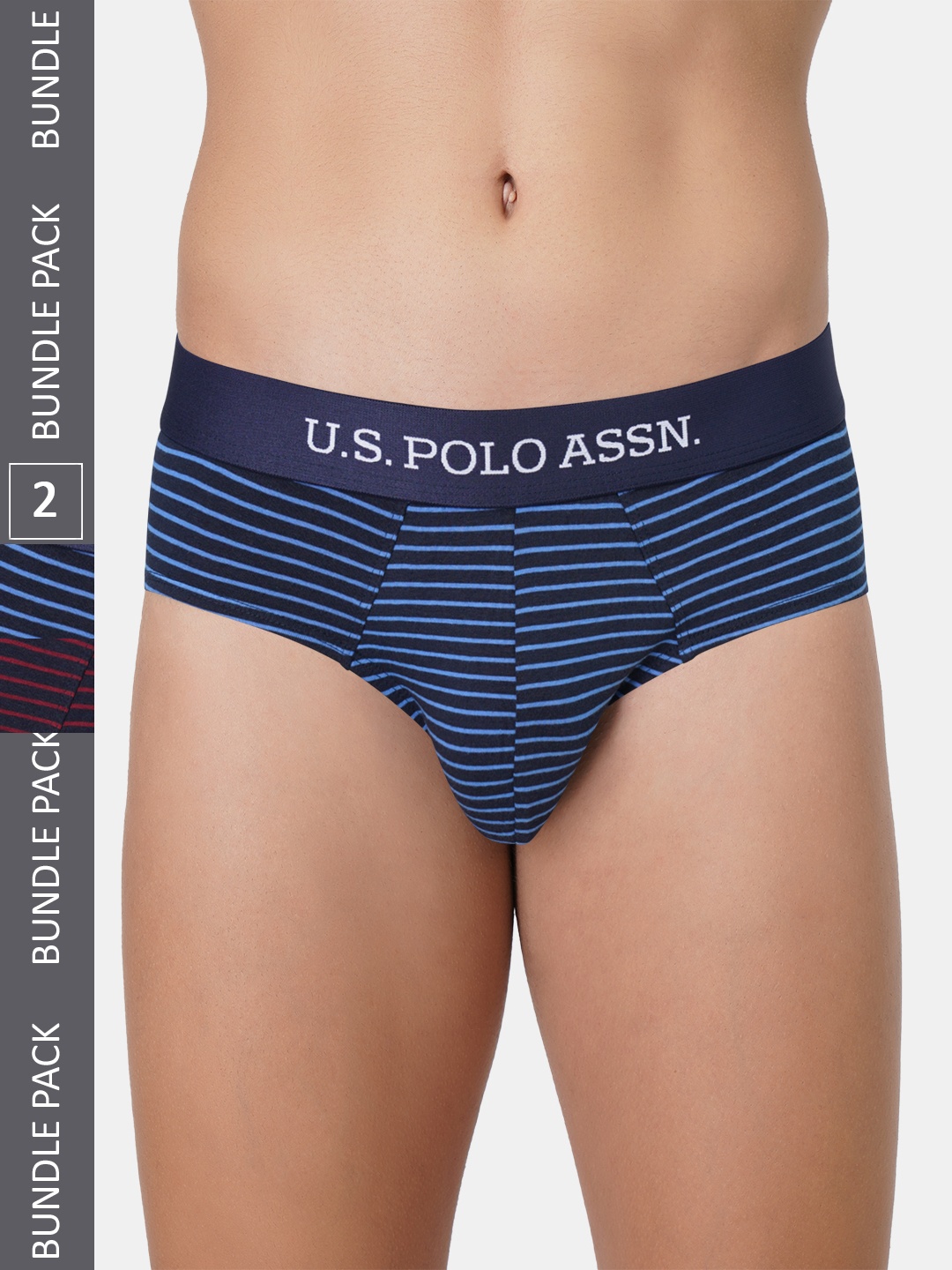 

U.S. Polo Assn. Men Pack Of 2 Striped Anti Bacterial Basic Briefs, Navy blue