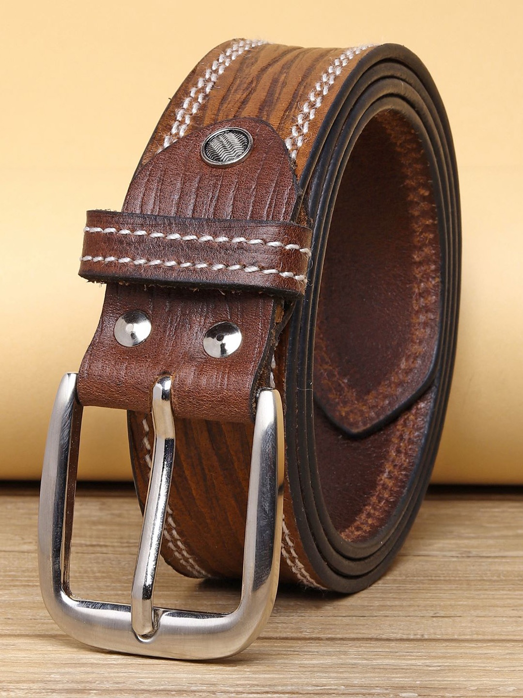 

URBAN ALFAMI MenTextured Leather Belt, Brown