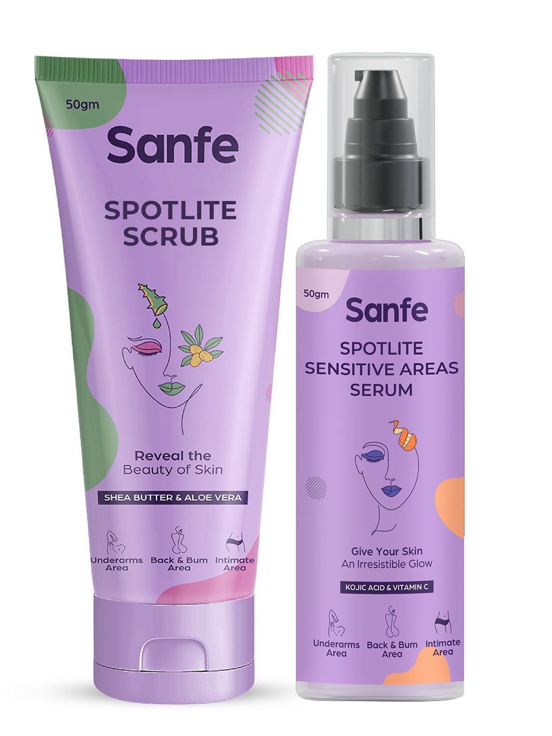 

Sanfe Lightening & Depigmentation Combo For Dark Underarms, Inner Thighs & Sensitive Areas, Purple