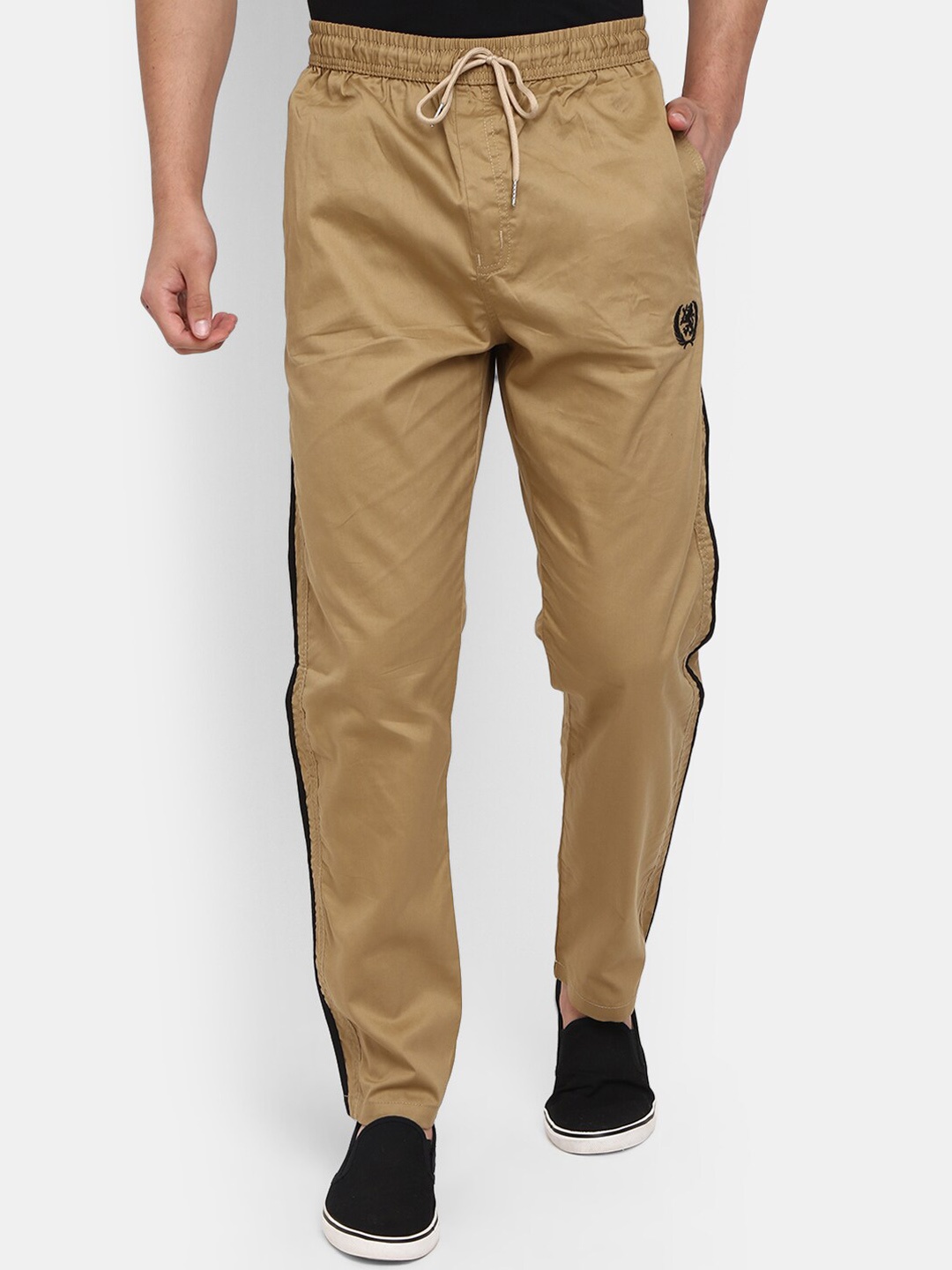 

V-Mart Men Solid Cotton Track Pants, Khaki