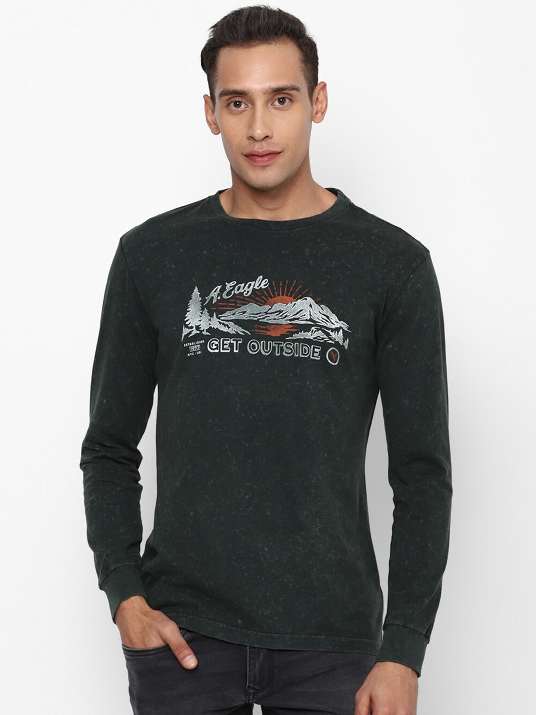 

AMERICAN EAGLE OUTFITTERS Men Typography Printed Pure Cotton T-shirt, Green