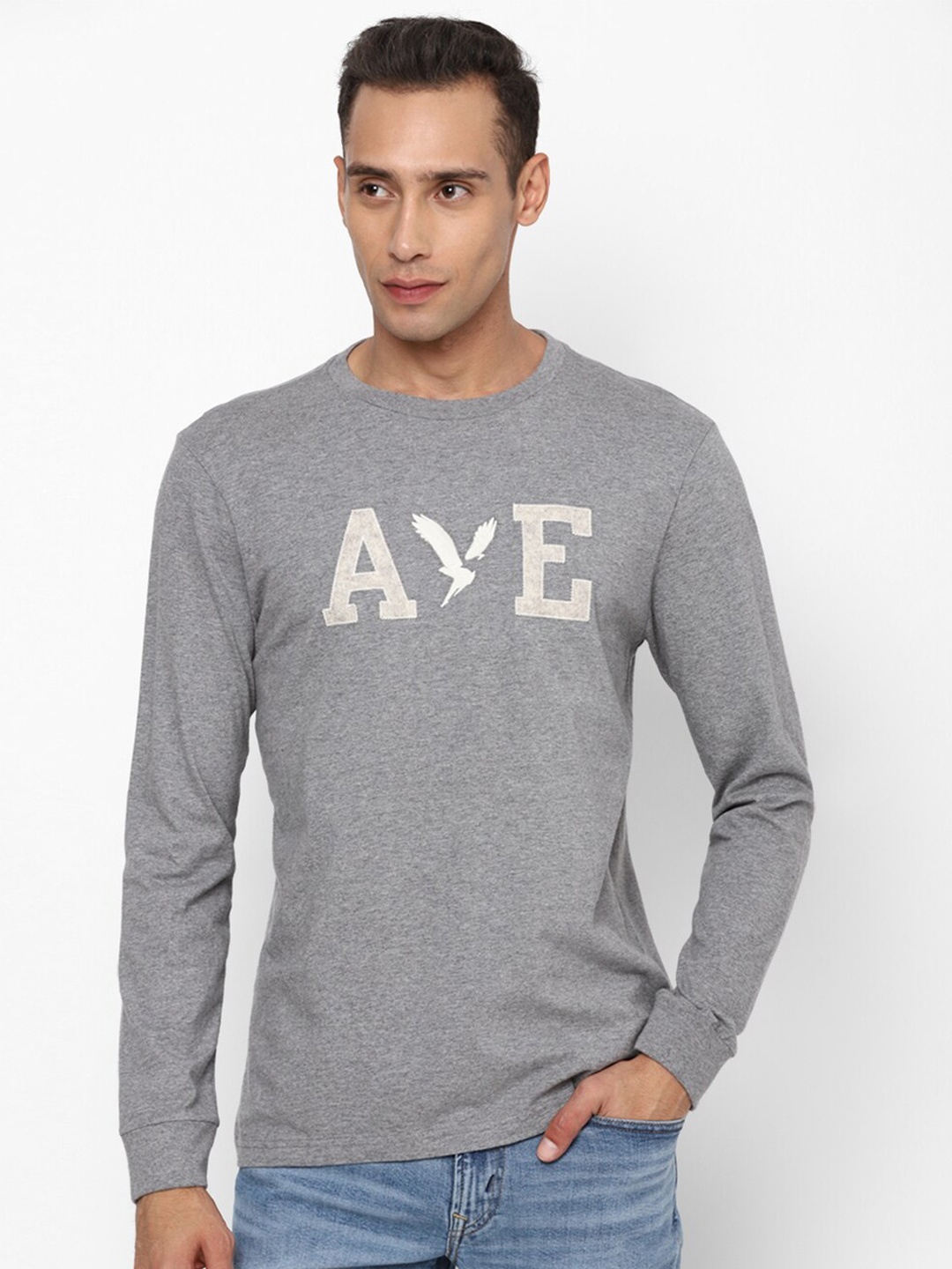 

AMERICAN EAGLE OUTFITTERS Men Typography Printed Pure Cotton T-shirt, Grey