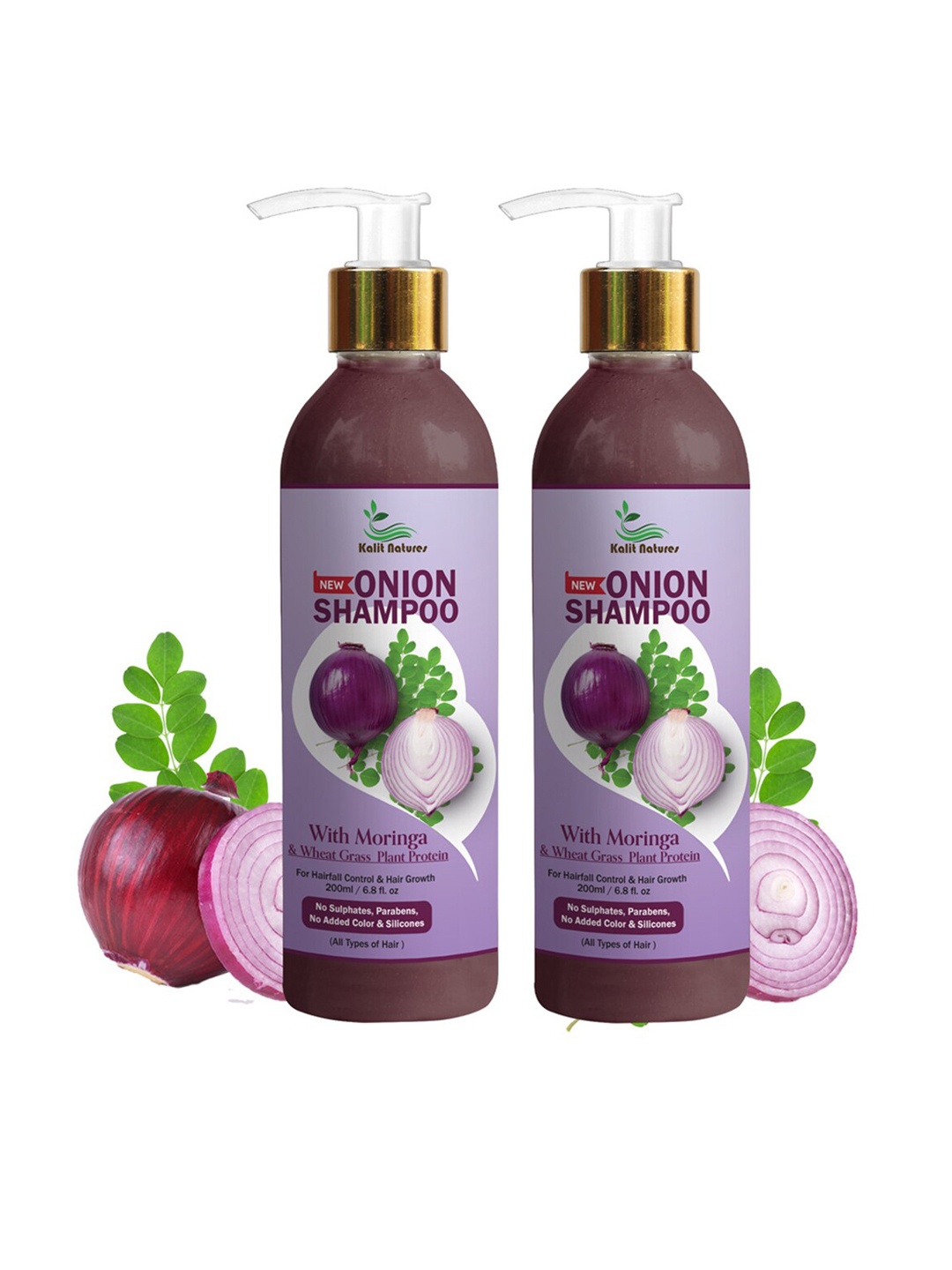 

Kalit Natures Set Of 2 Onion with Moringa & Wheat Grass Plant Protein Shampoo - 200ml Each, Purple