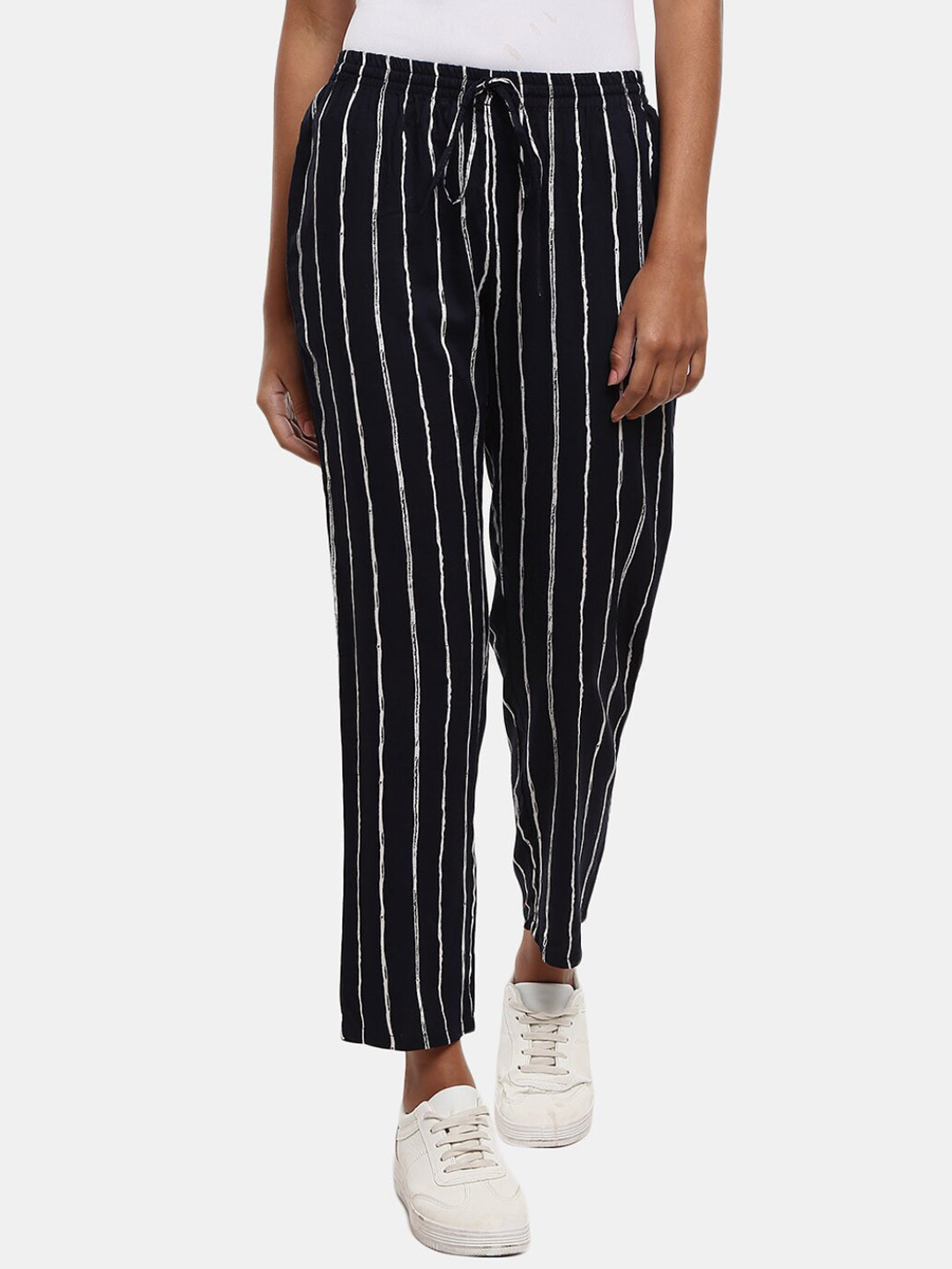 

V-Mart Women Striped Track Pants, Black