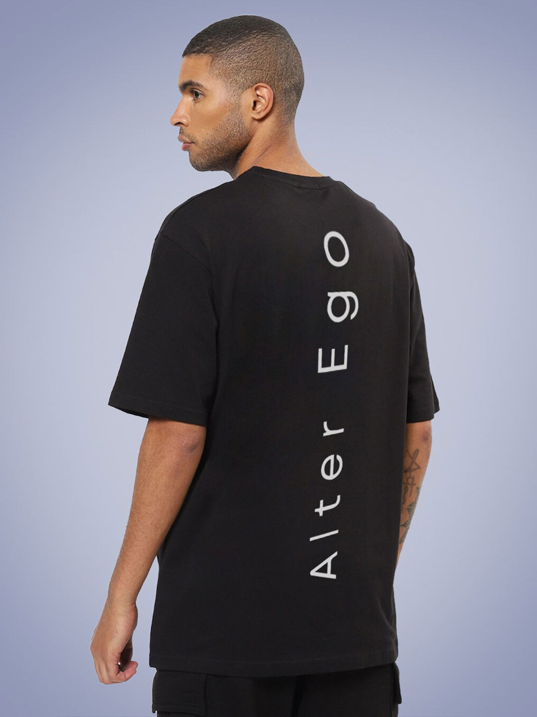 

Mad Over Print Men Typography Printed Loose Cotton T-shirt, Black