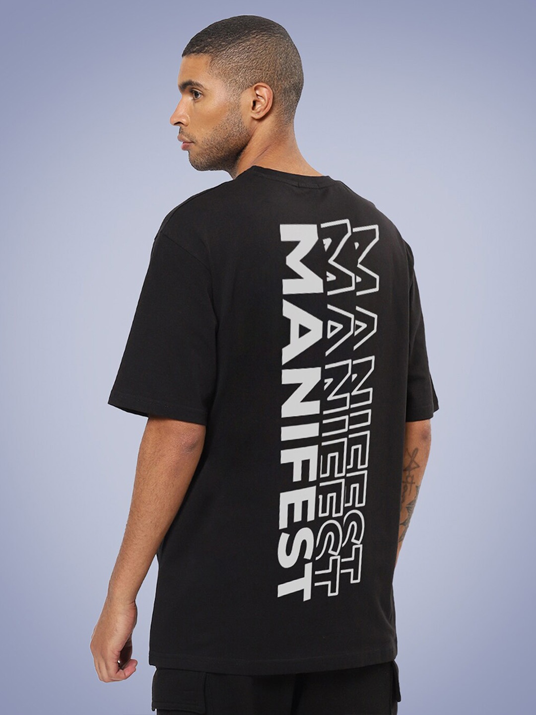 

Mad Over Print Men Black Typography Printed Loose Cotton T-shirt