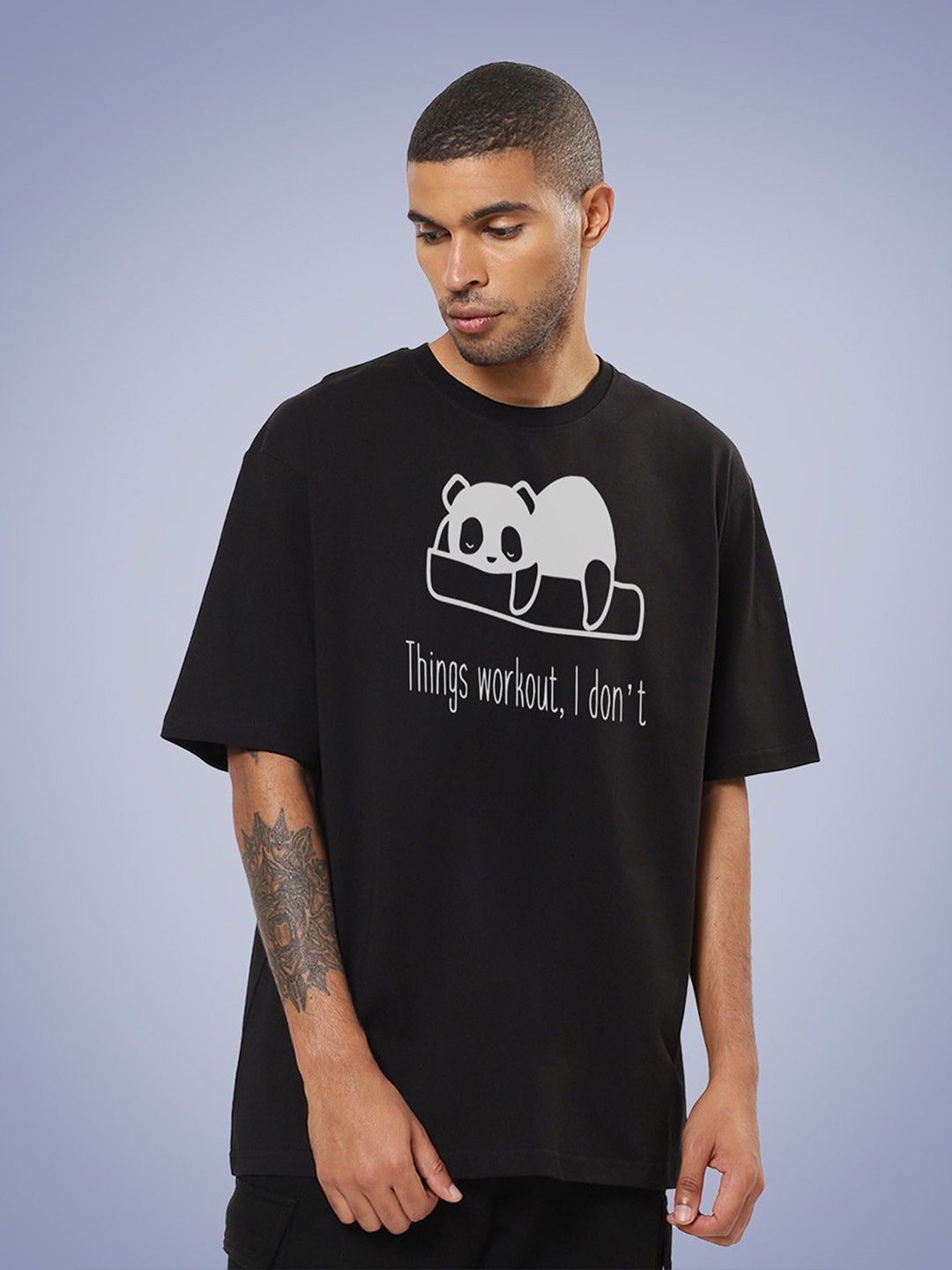 

Mad Over Print Men Typography Printed Loose Cotton T-shirt, Black