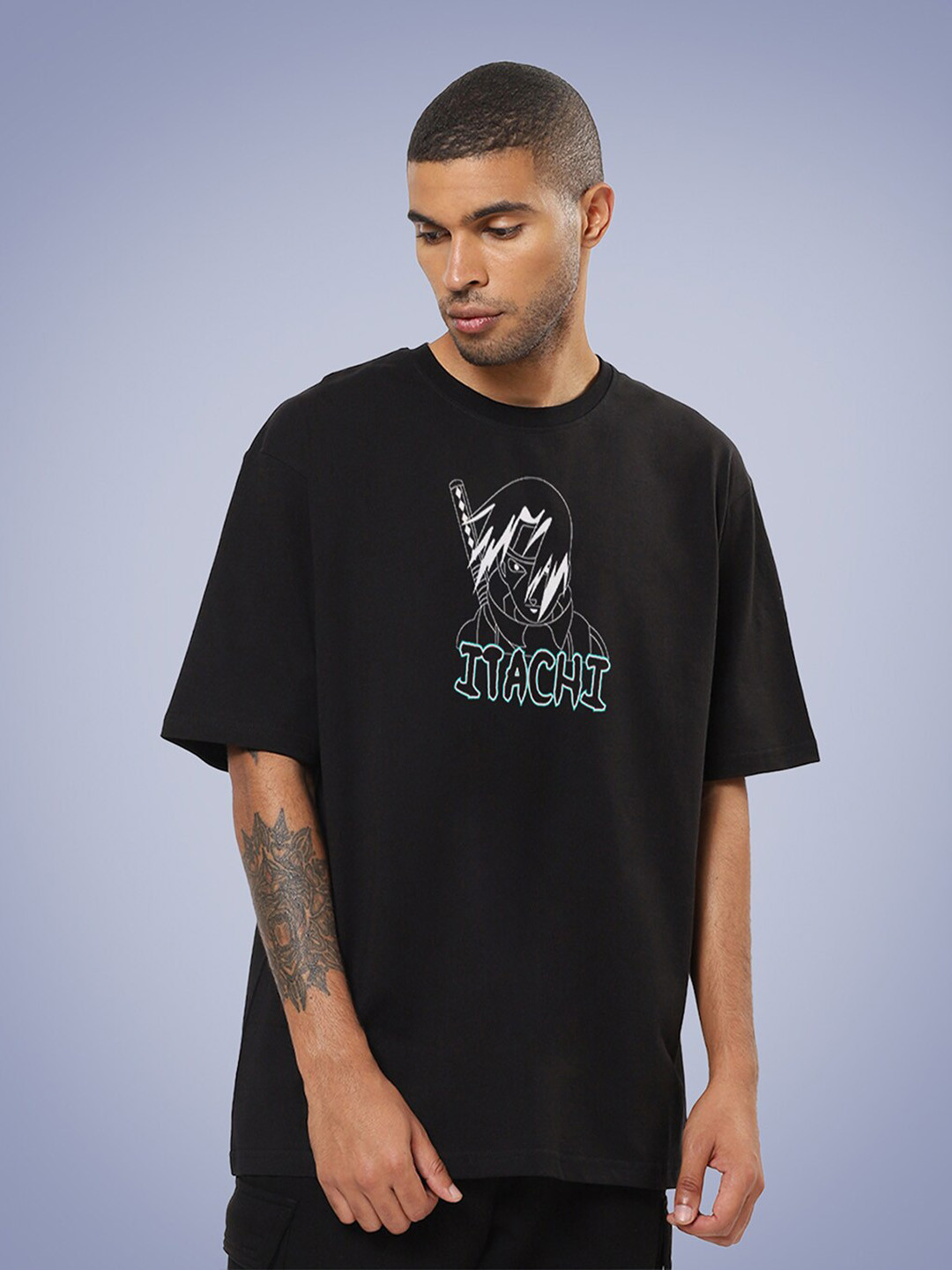 

Mad Over Print Men Typography Printed Loose Cotton T-shirt, Black