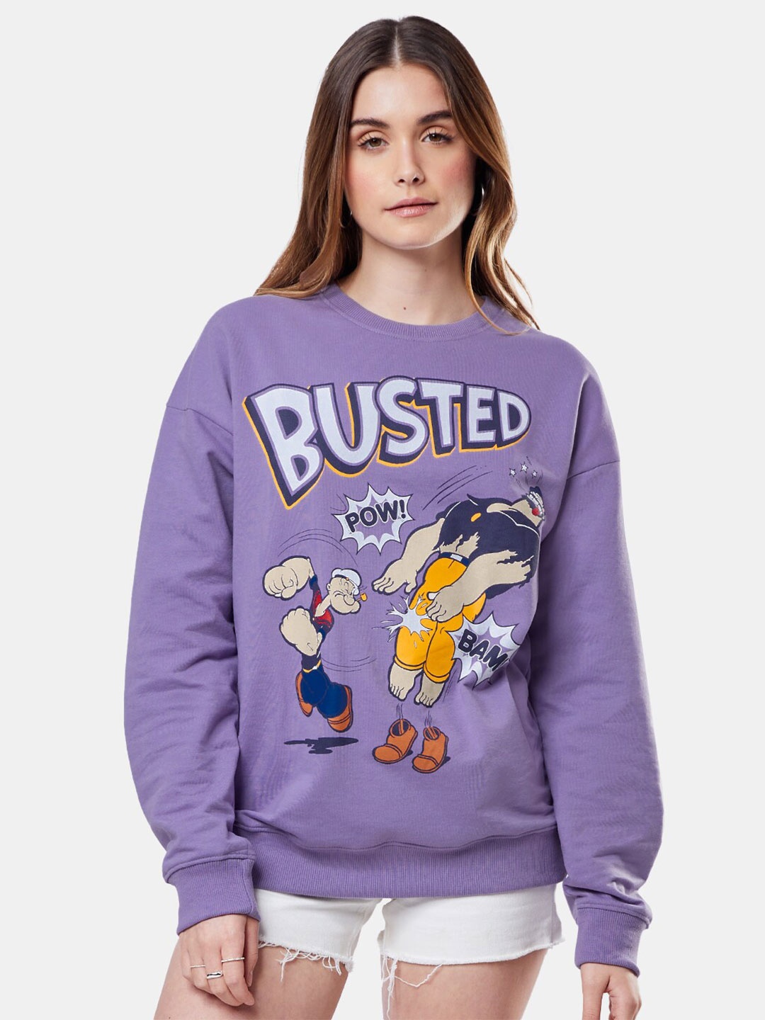 

The Souled Store Women Popeye Printed Sweatshirt, Purple