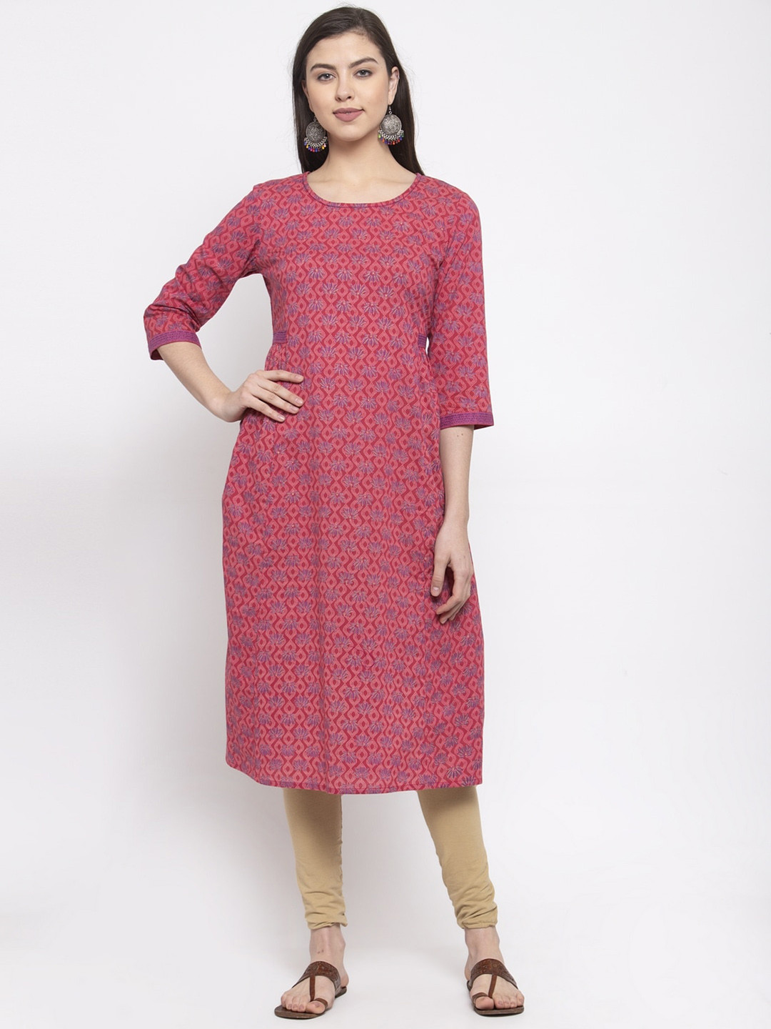 

The Kurta Express Floral Printed Thread Work Floral Kurtas, Pink