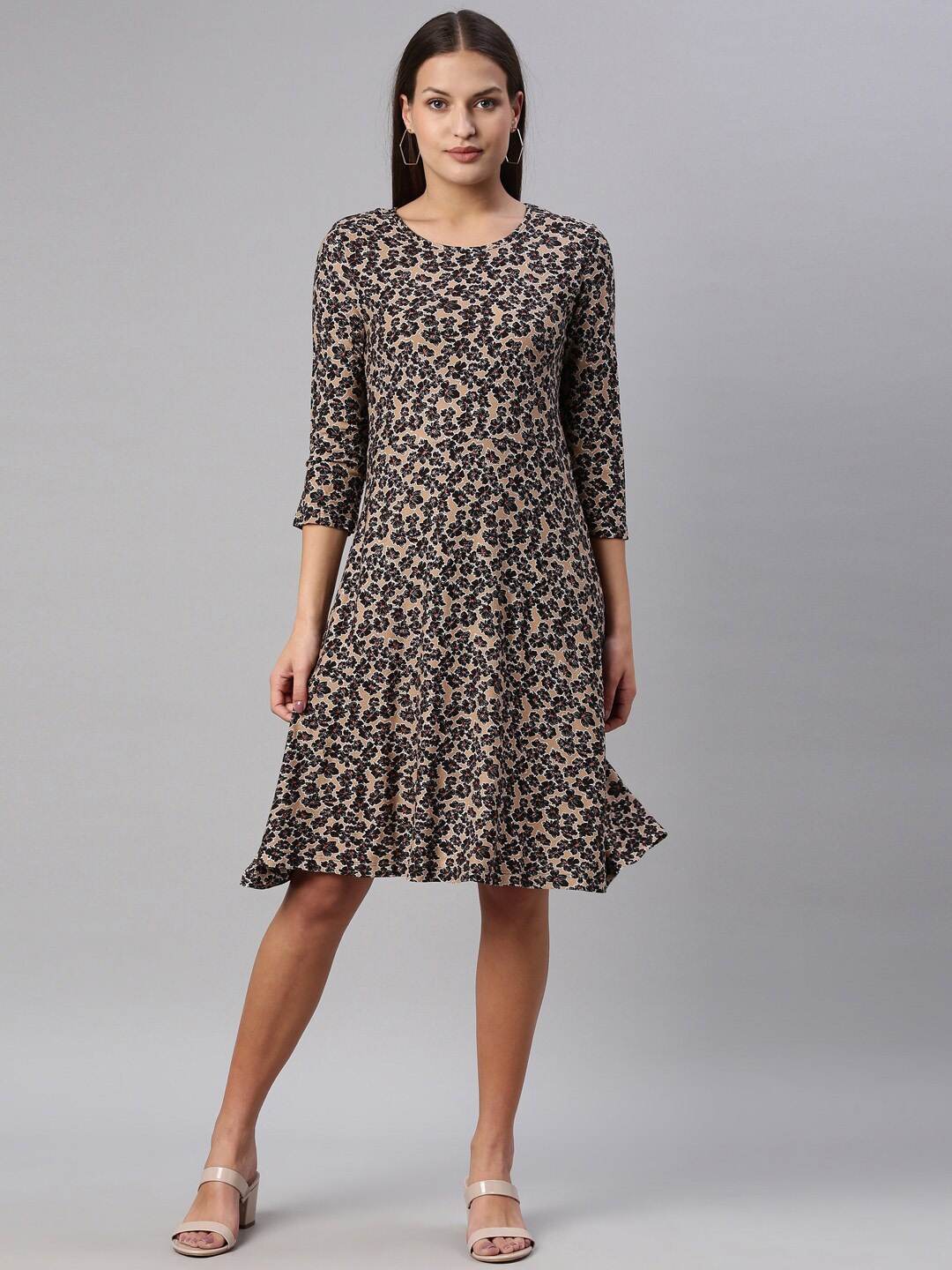 

YCANF Floral A-Line Dress, Beige
