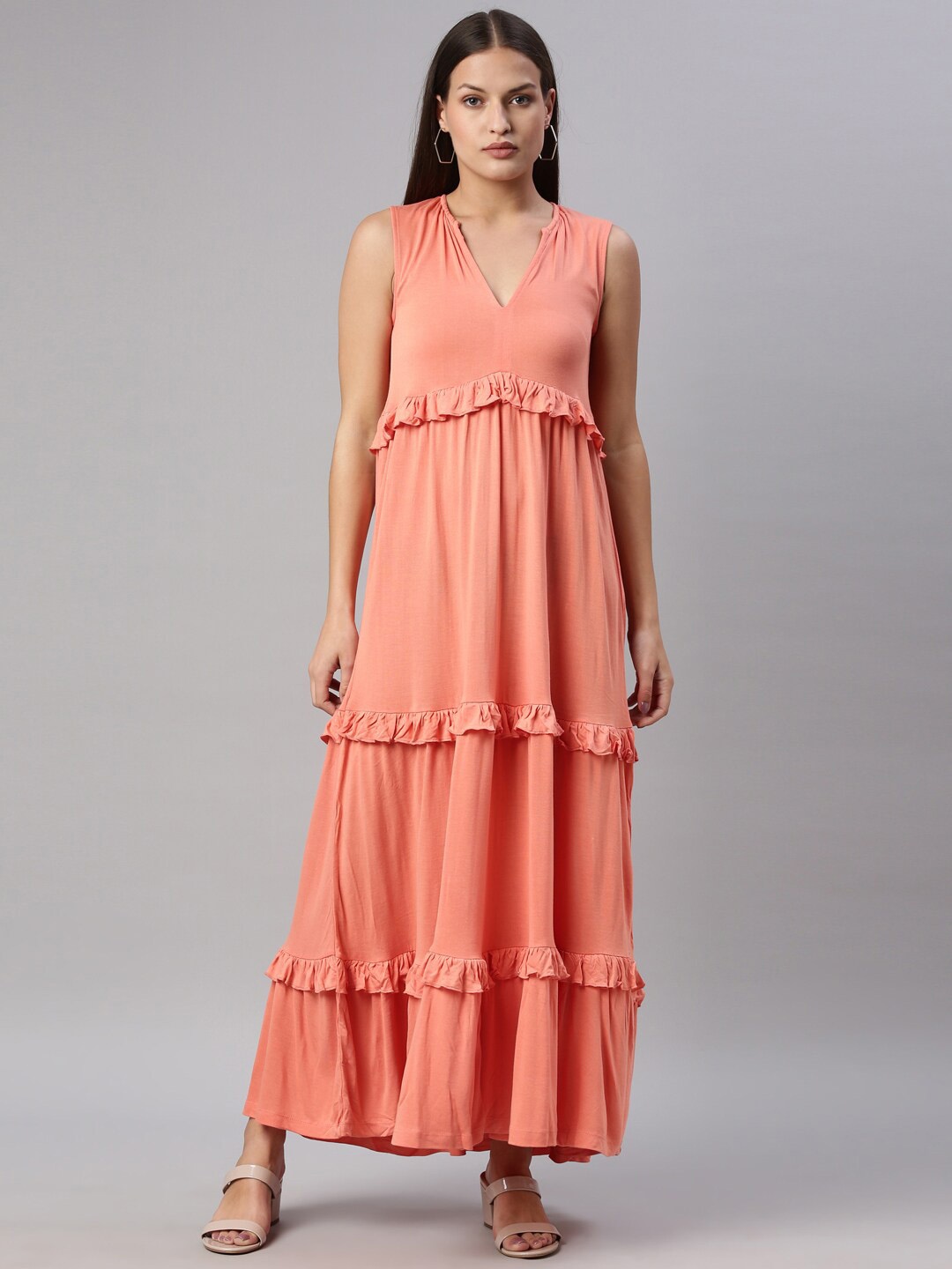 

YCANF V-Neck Maxi Dress, Orange