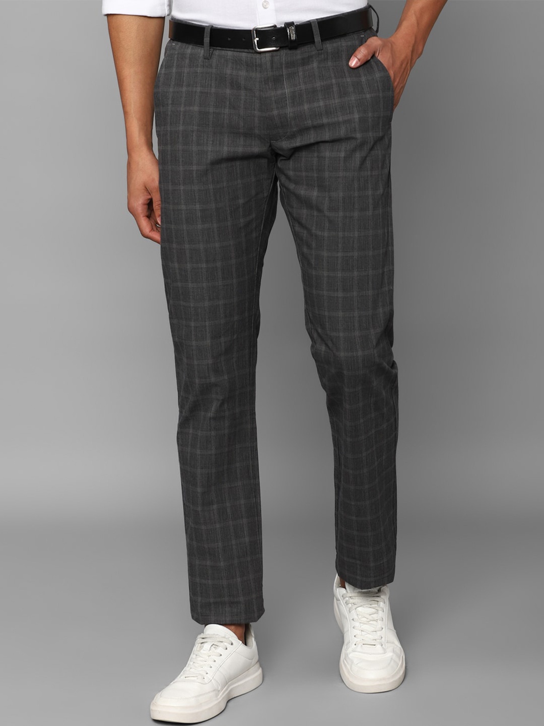 

Allen Solly Men Checked Slim Fit Trousers, Grey