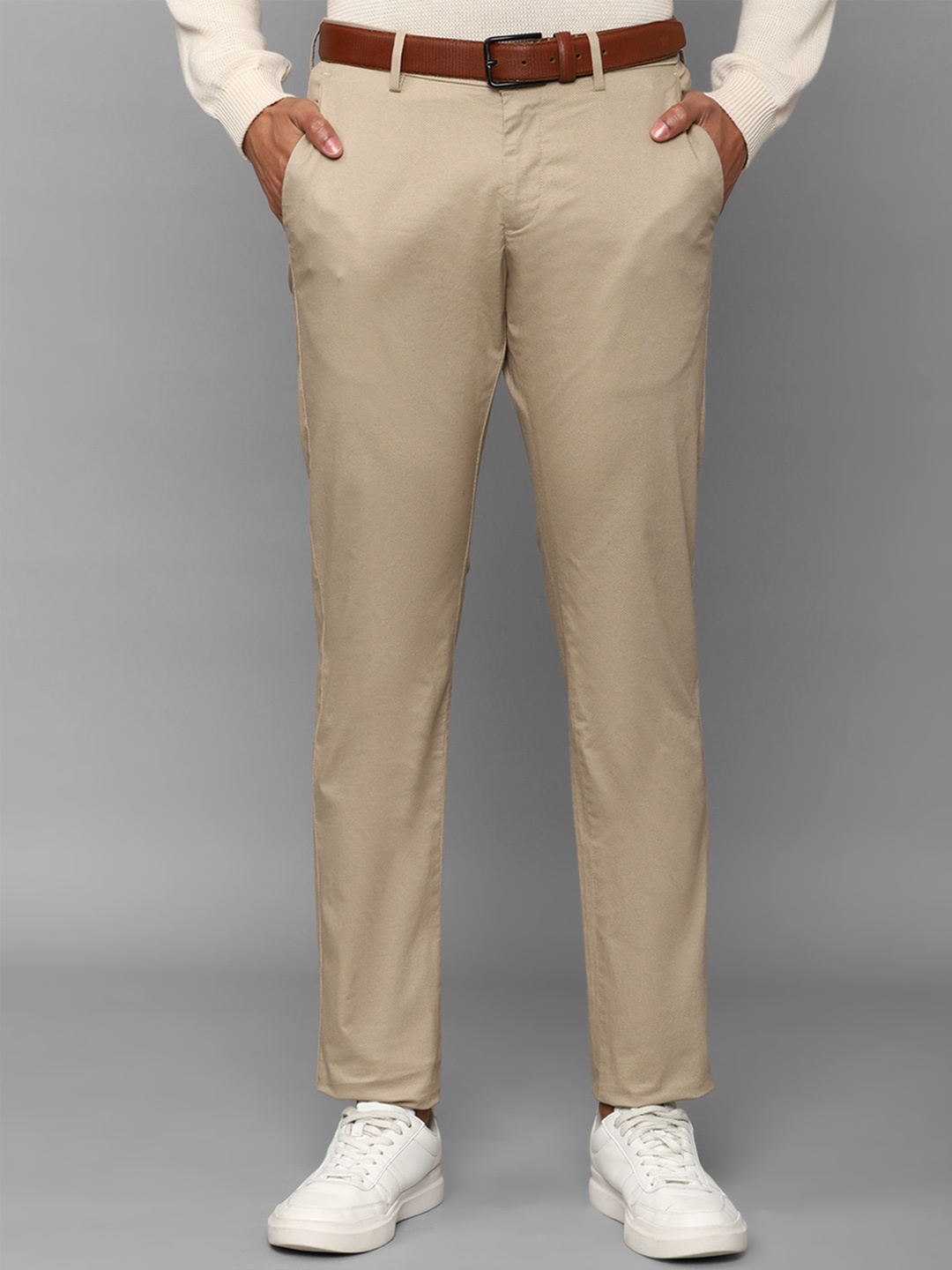 

Allen Solly Sport Men Textured Slim Fit Trousers, Beige