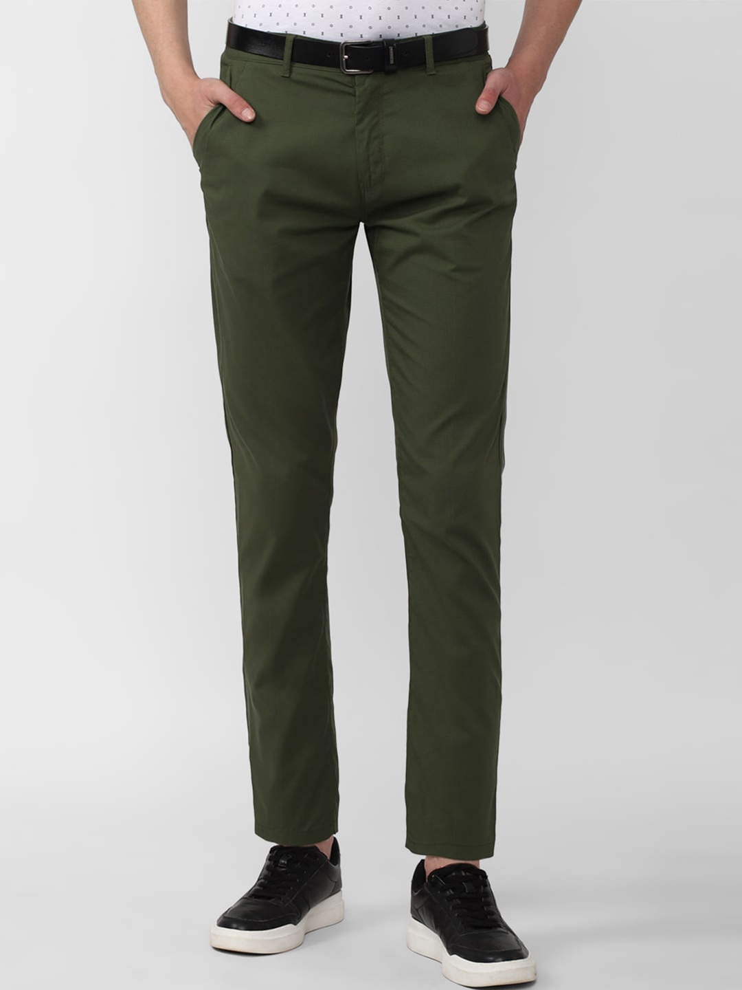 

Peter England Casuals Men Slim Fit Trousers, Green