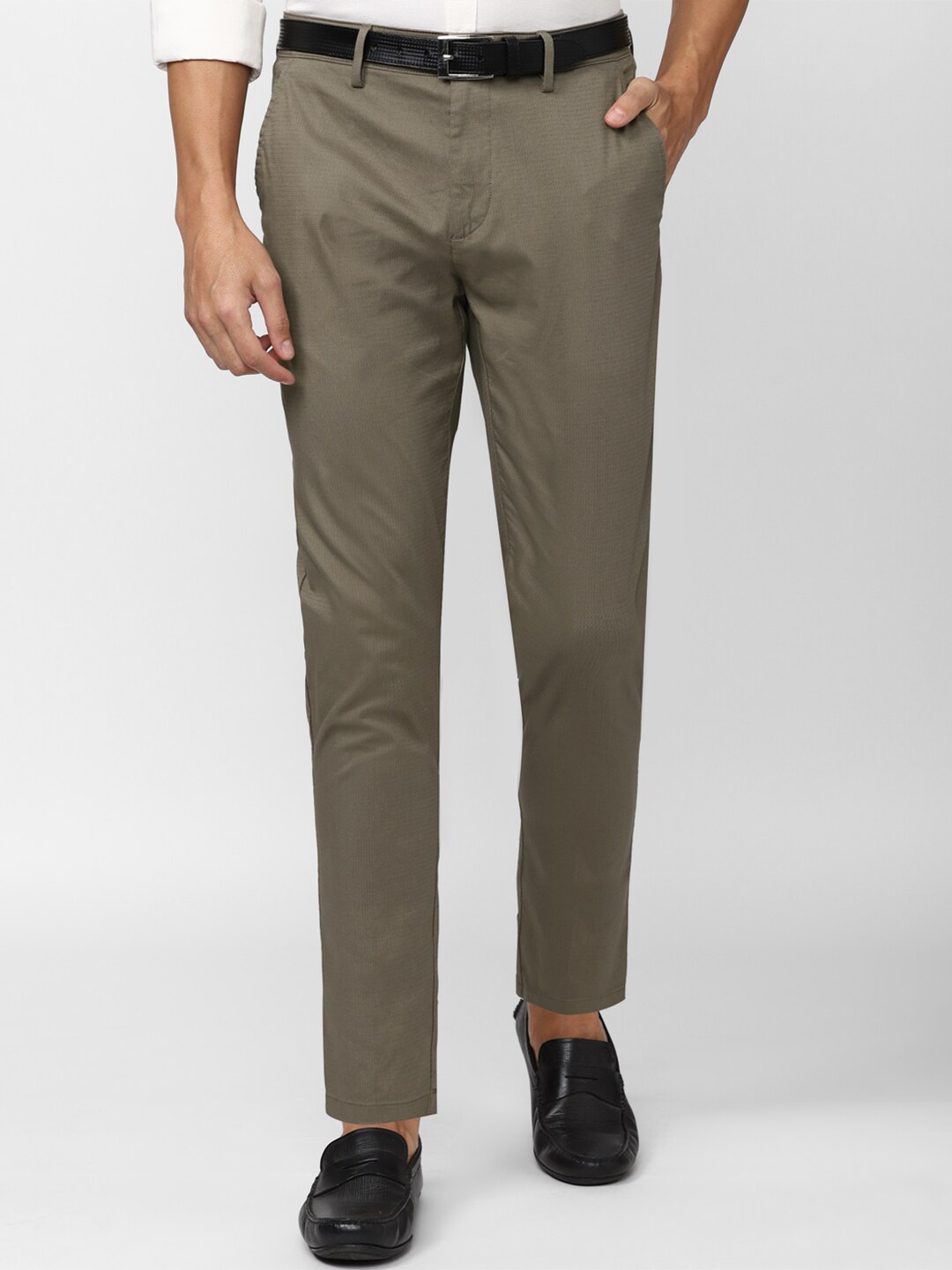 

Peter England Casuals Men Slim Fit Trousers, Khaki