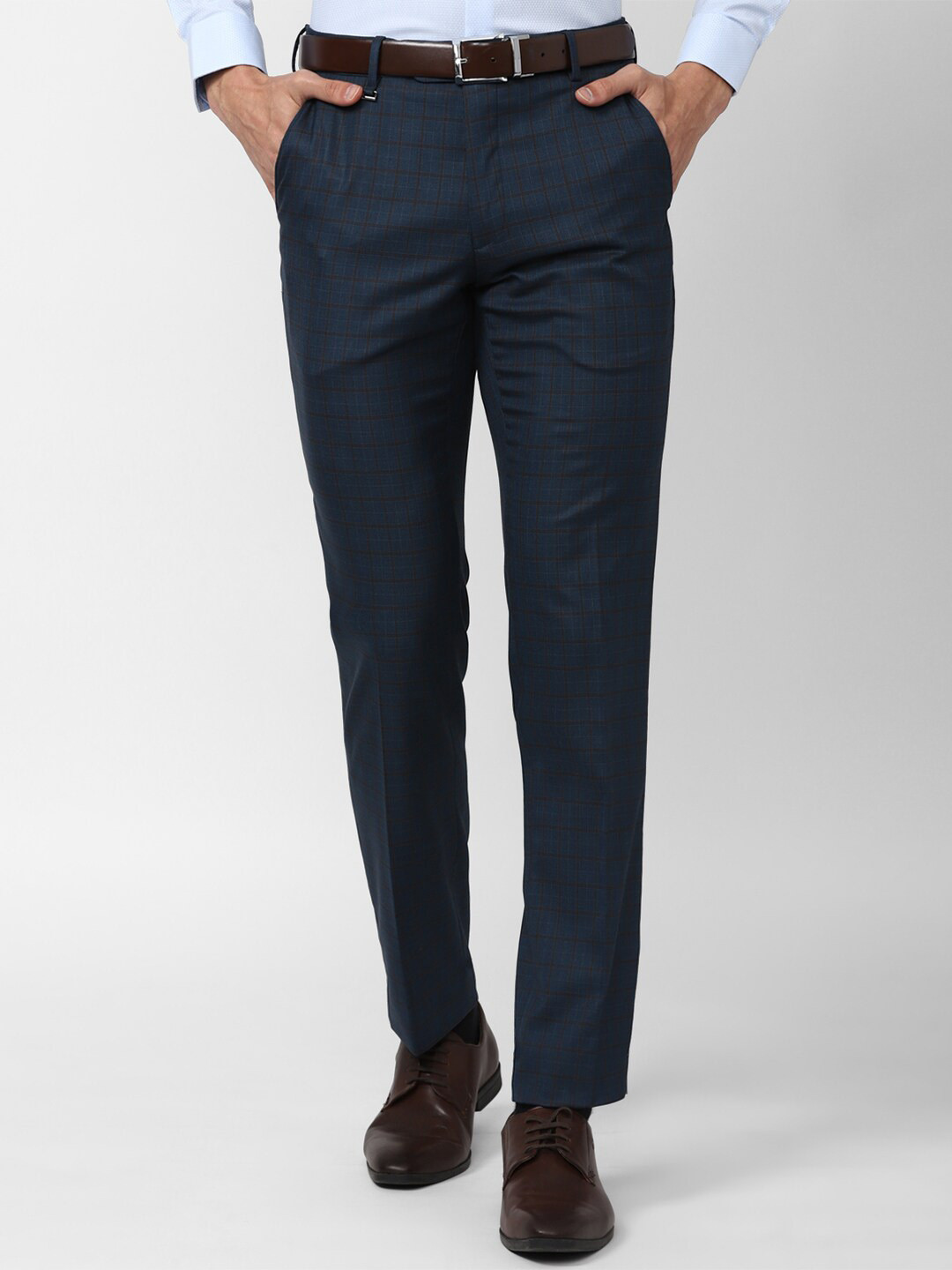 

Van Heusen Men Textured Slim Fit Formal Trousers, Navy blue