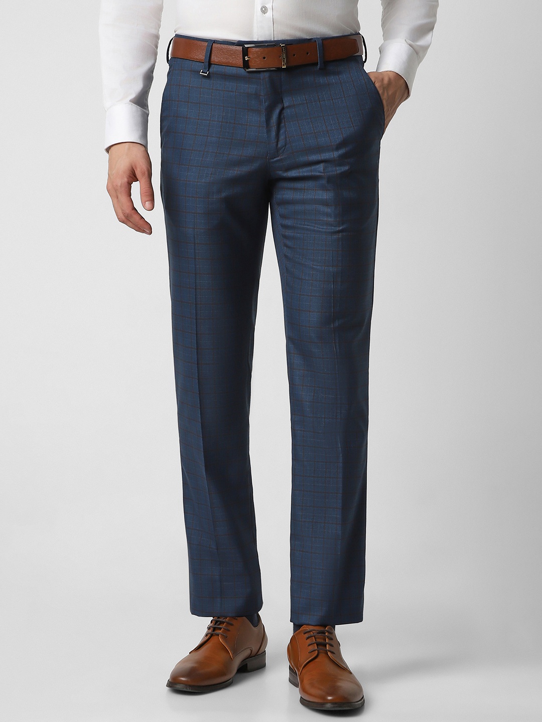 

Van Heusen Men Checked Slim Fit Trousers, Navy blue