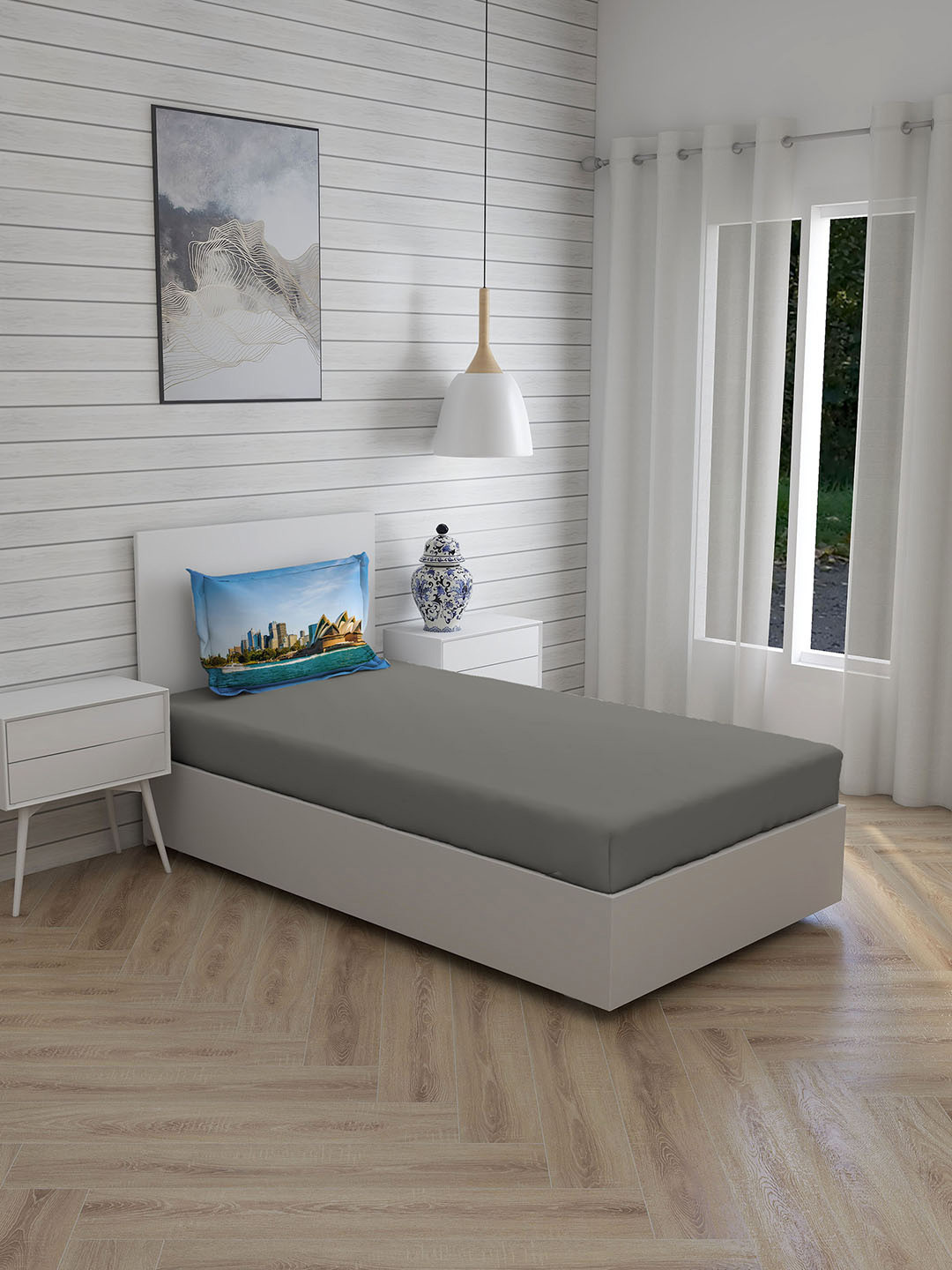 

Boutique Living India Grey Solid 200 TC Single Bedsheet with Pillow Cover