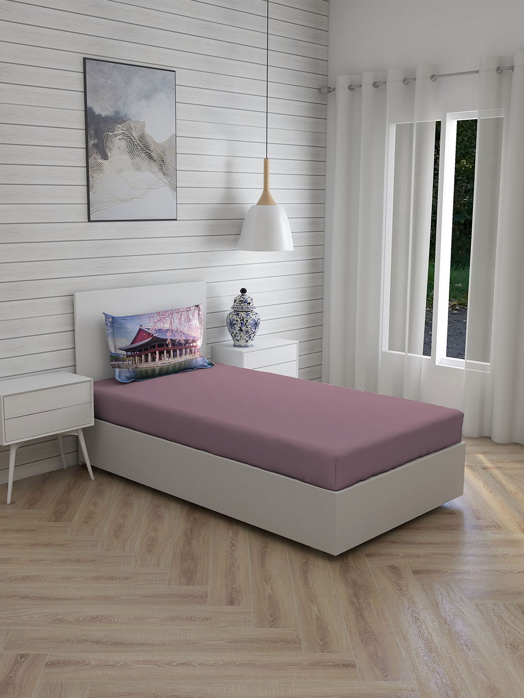 

Boutique Living India Globe Trotter 200 TC Cotton Single Bedsheet with 1 Pillow Cover, Mauve