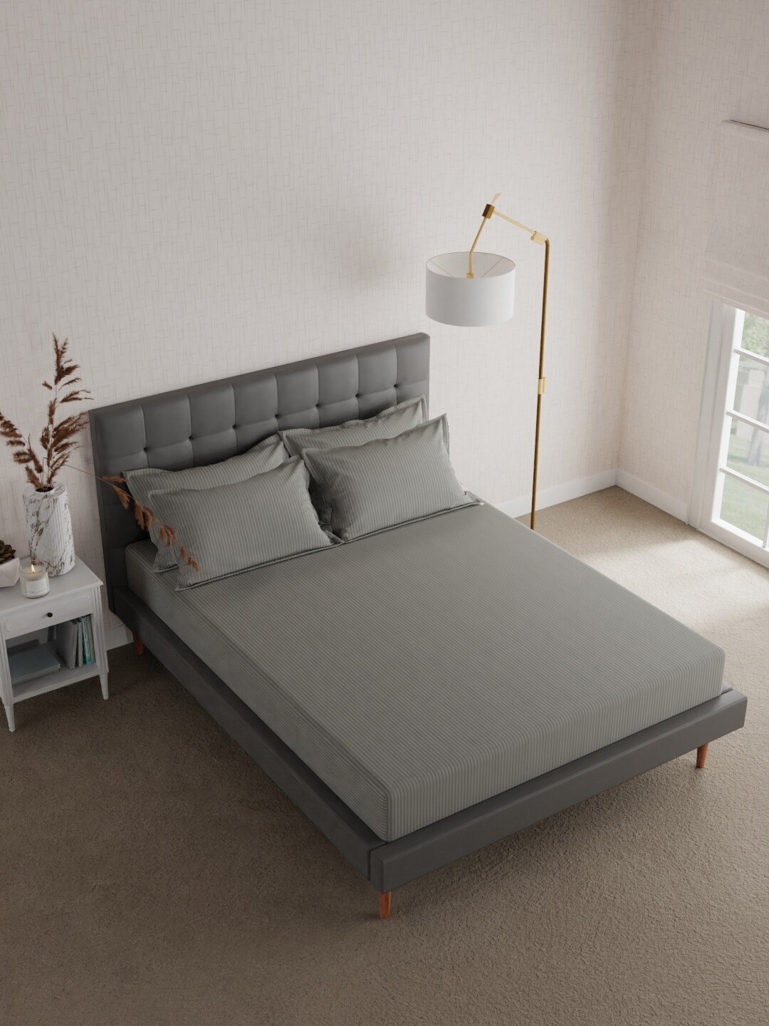 

Boutique Living India Grey 600 TC Cotton King Bedsheet with 2 Pillow Covers