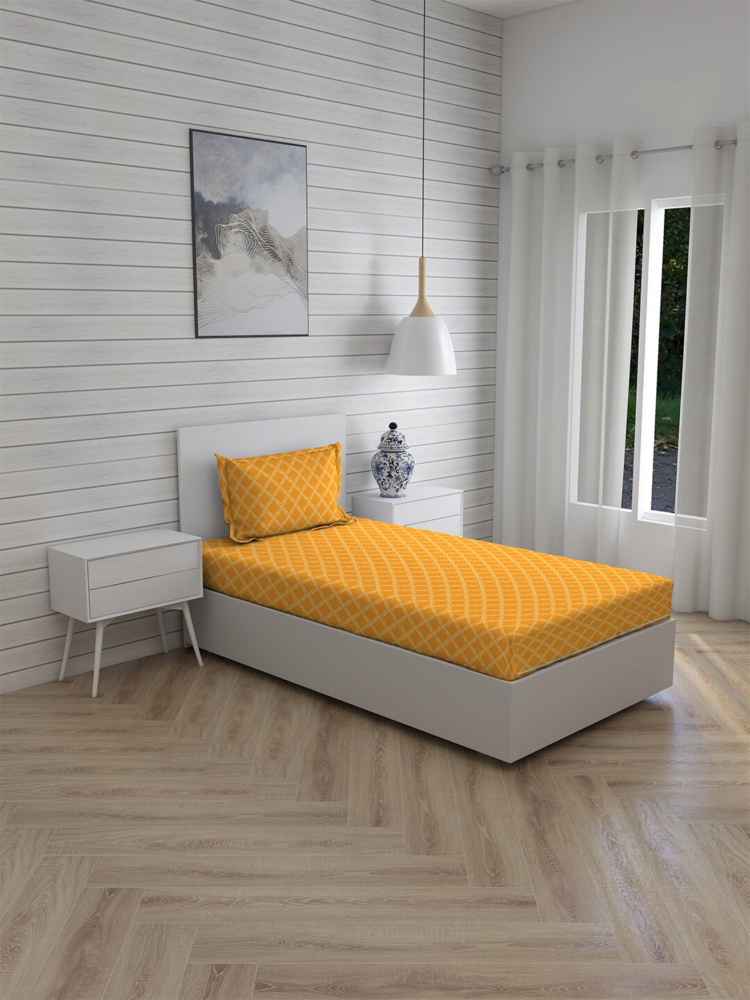 

Boutique Living India Yellow Ethnic Motifs 160 TC Single Bedsheet with Pillow Cover