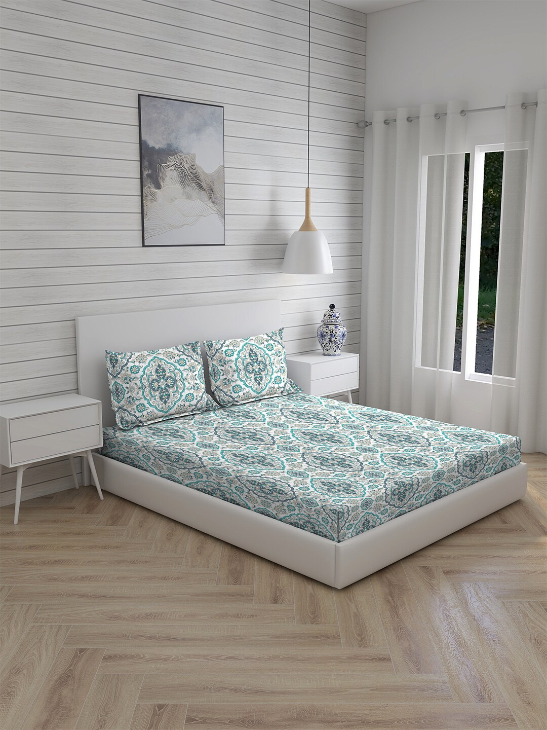 

Boutique Living India White Ethnic Motifs 230 TC King Bedsheet with 2 Pillow Covers