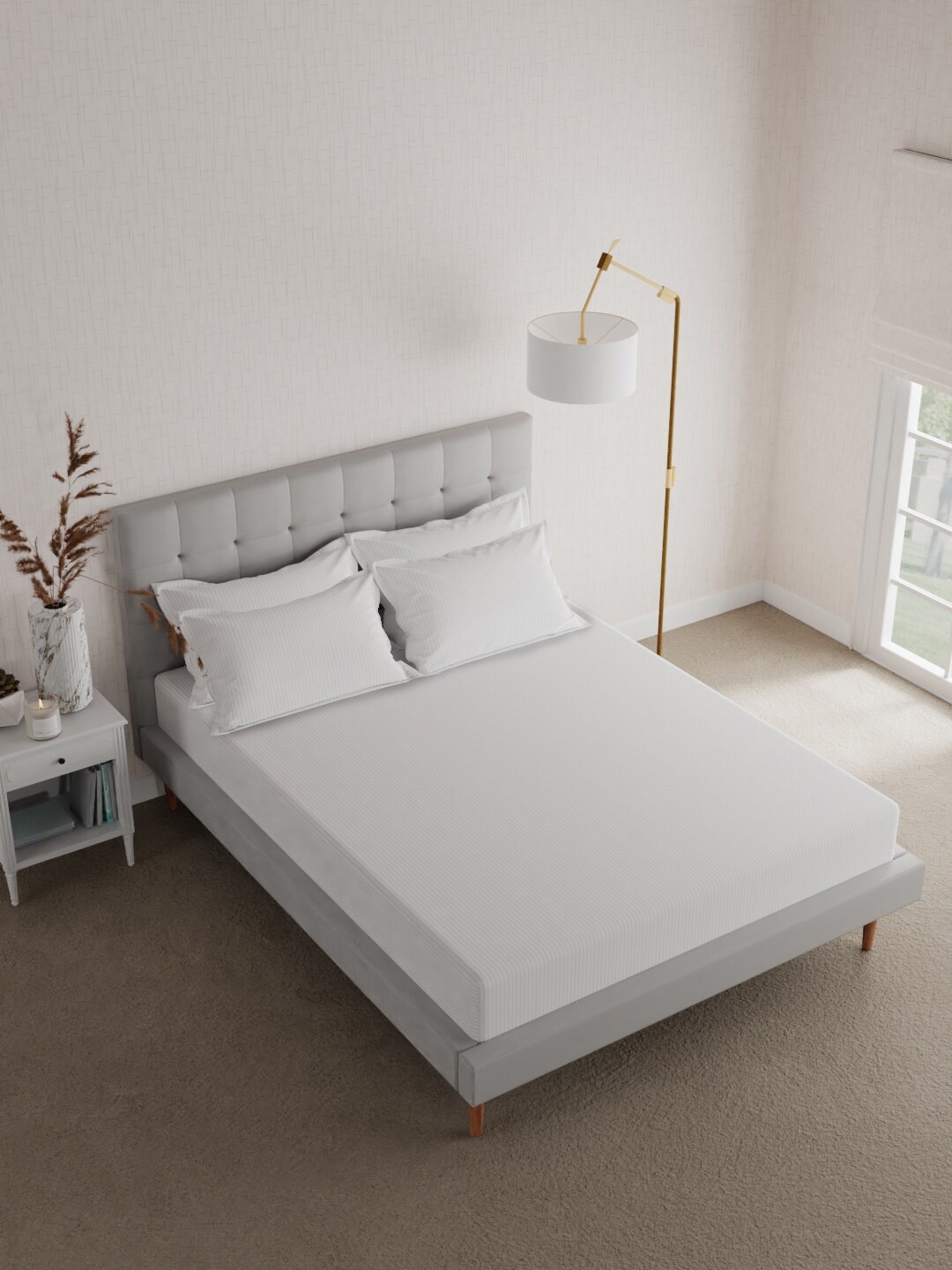 

Boutique Living India Mussette White 600 TC King Bedsheet with 4 Pillow Covers