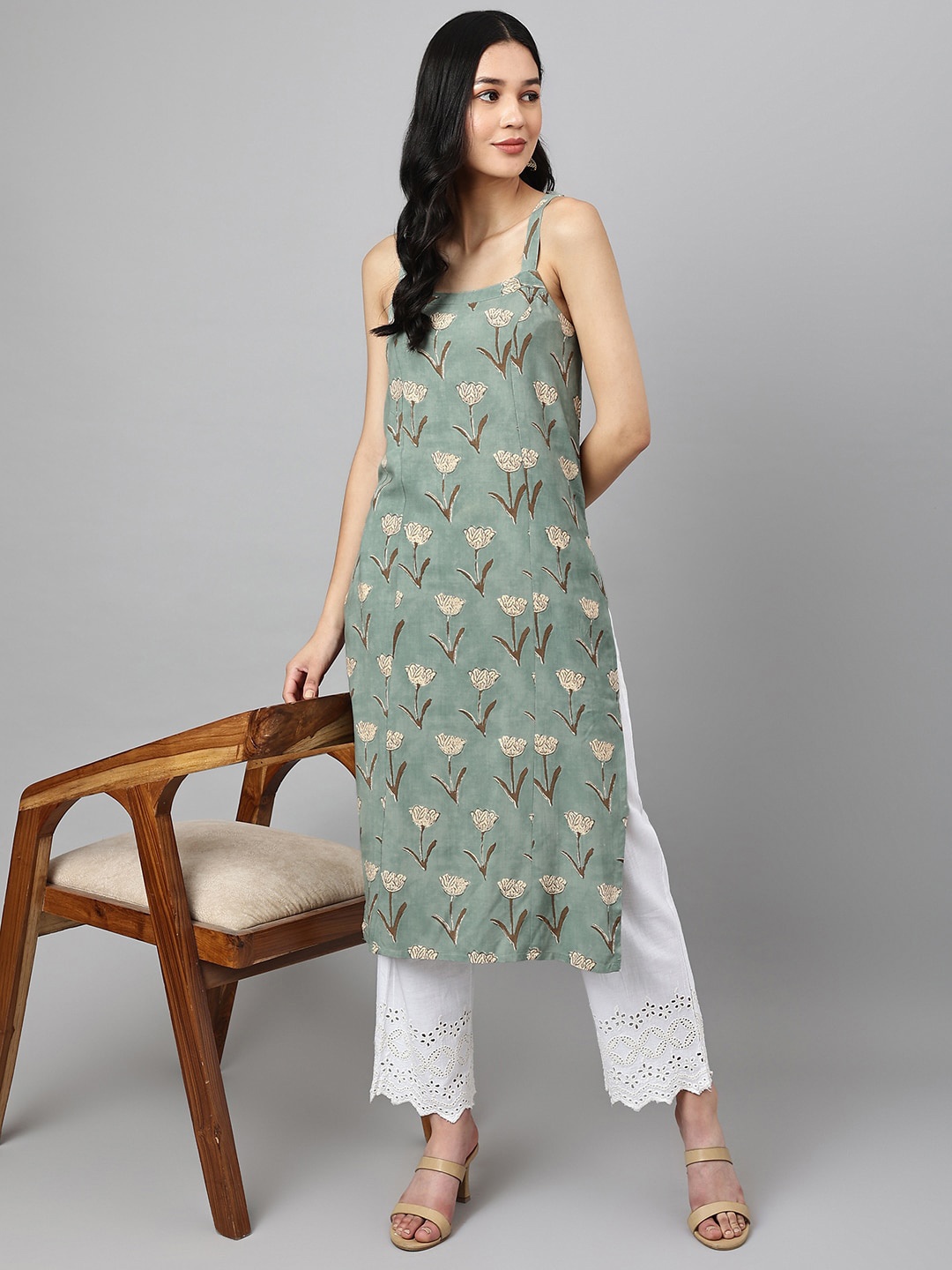 

Ashlee Floral Printed Kurta, Green