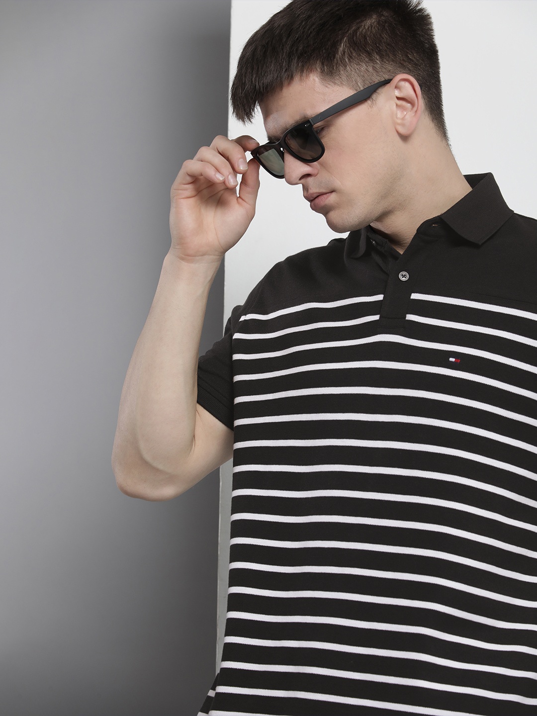 

Tommy Hilfiger Men Striped Polo Collar T-shirt, Black