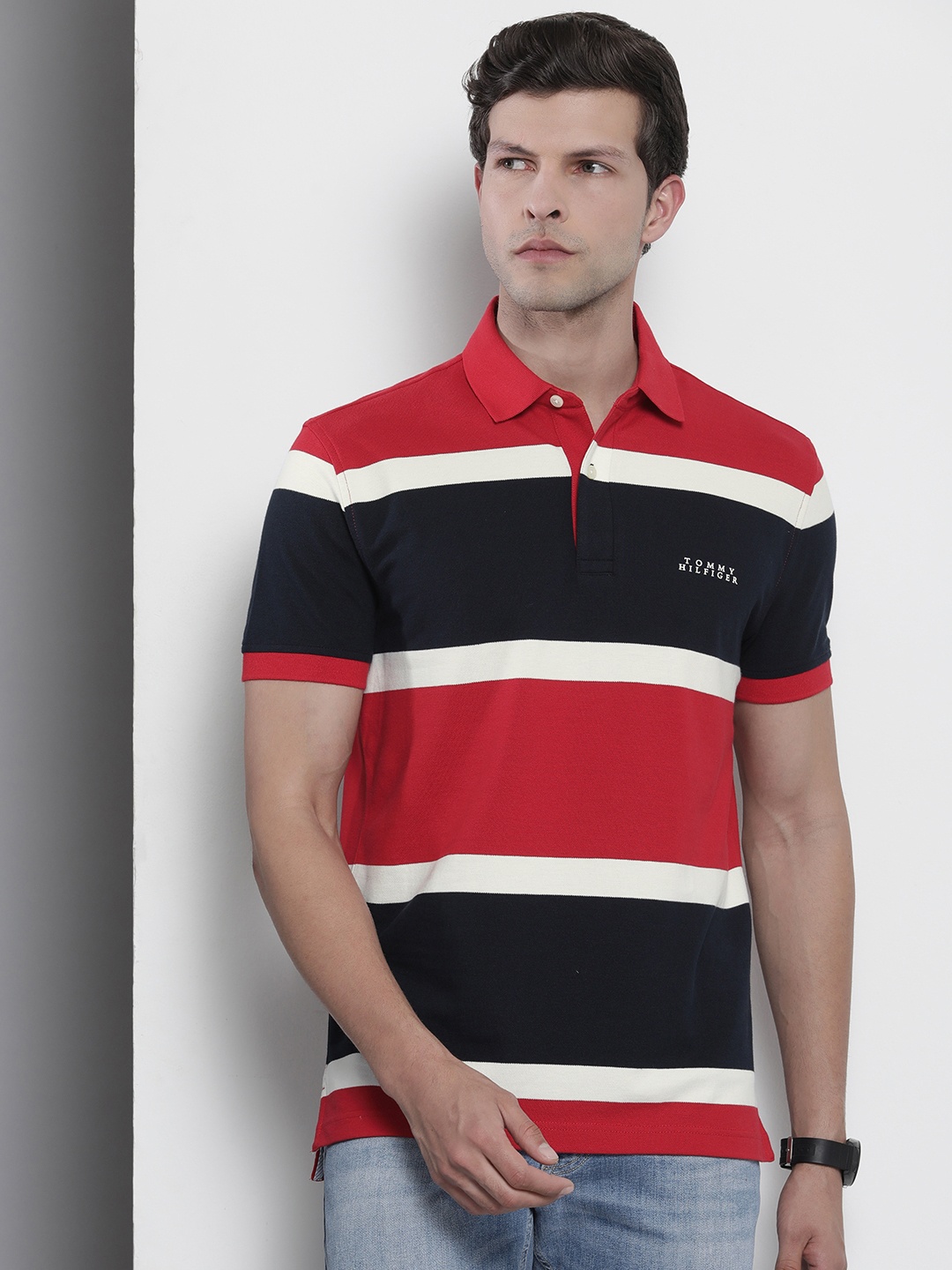 

Tommy Hilfiger Men Colourblocked Polo Collar T-shirt, Red