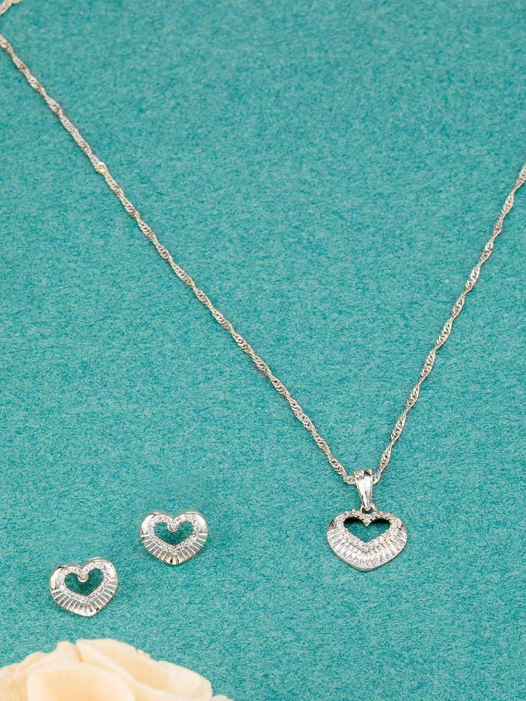 

BARSANO Rhodium-Plated CZ Studded Jewellery Set, Silver