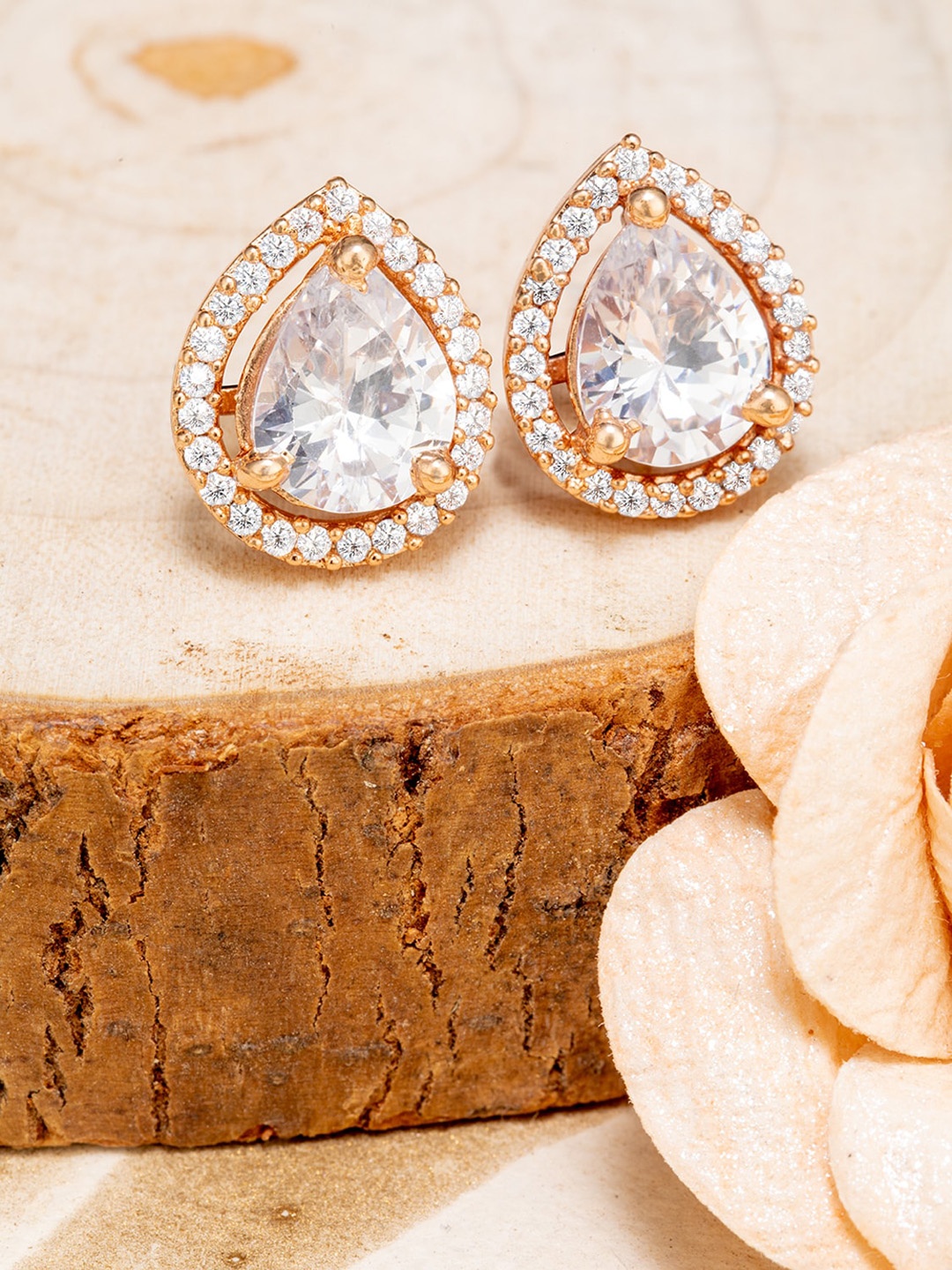 

BARSANO Rose Gold -Plated Contemporary Studs Earrings