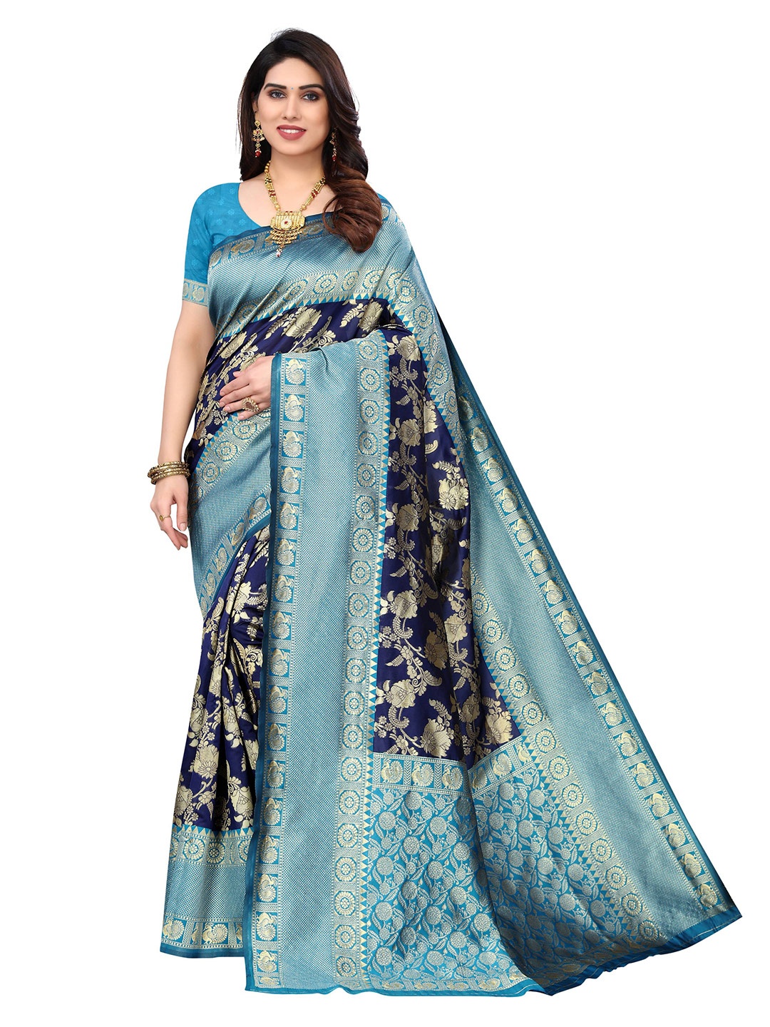 

AADVIKA Woven Design Zari Kanjeevaram Saree, Sea green