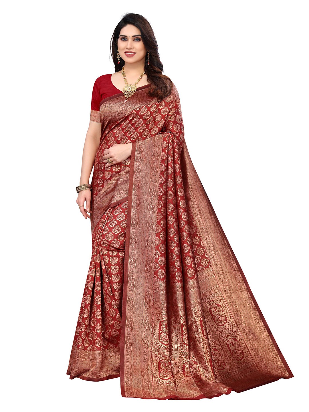 

AADVIKA Woven Design Zari Kanjeevaram Saree, Red