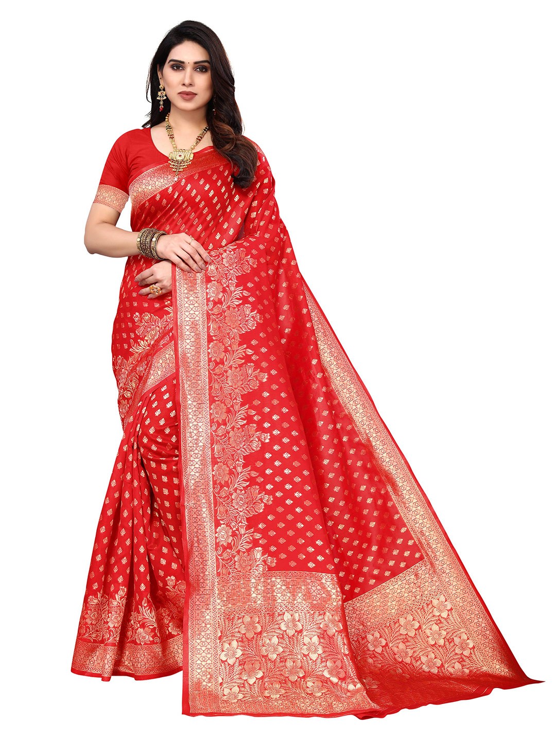

AADVIKA Woven Design Zari Kanjeevaram Saree, Red