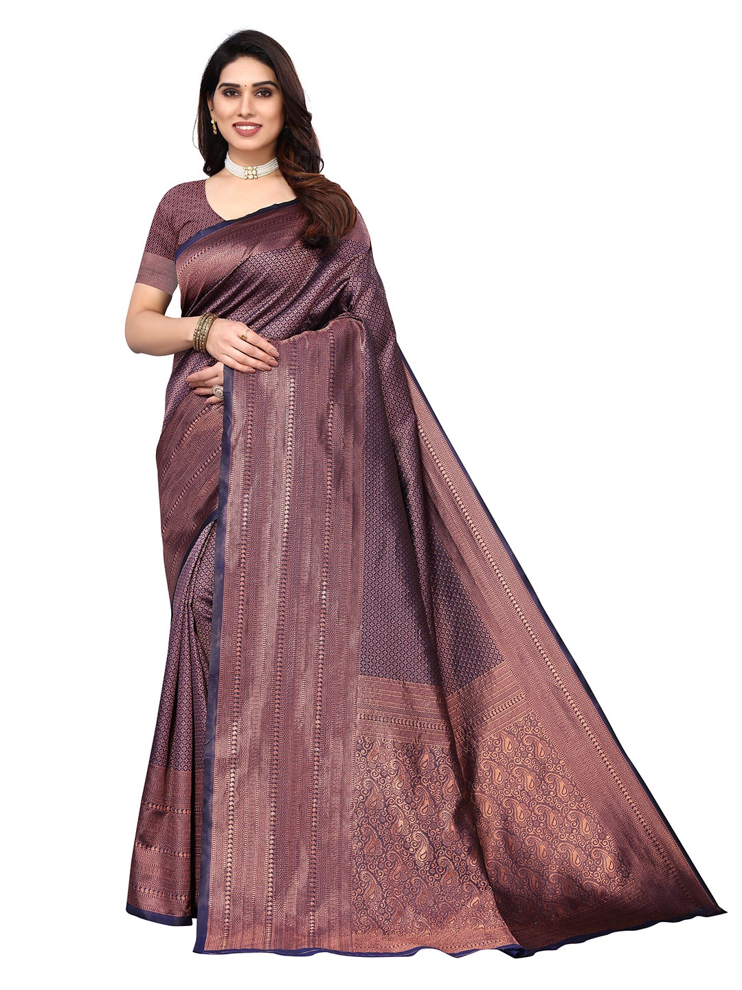

AADVIKA Woven Design Zari Kanjeevaram Saree, Brown