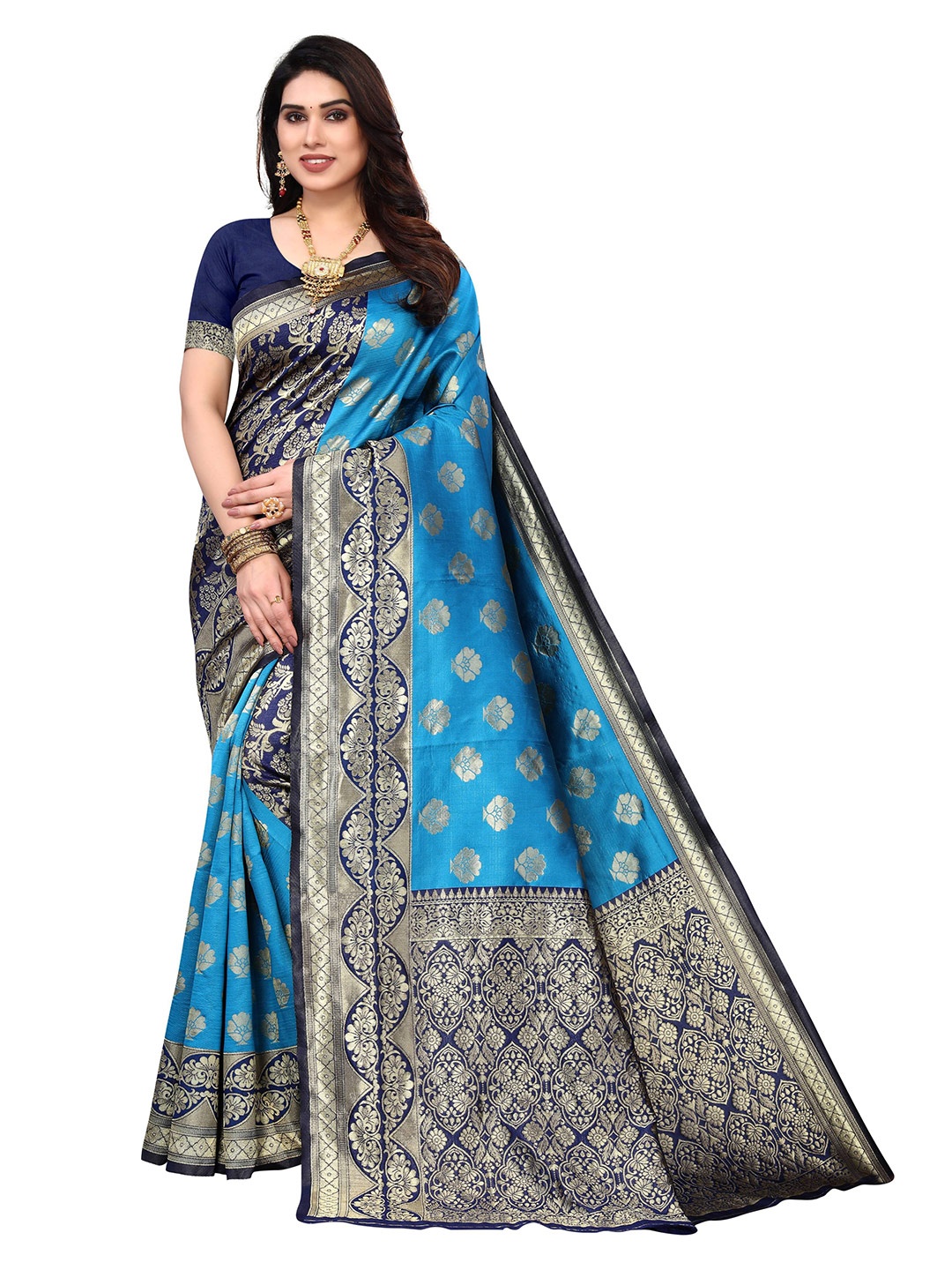 

AADVIKA Woven Design Zari Kanjeevaram Saree, Blue