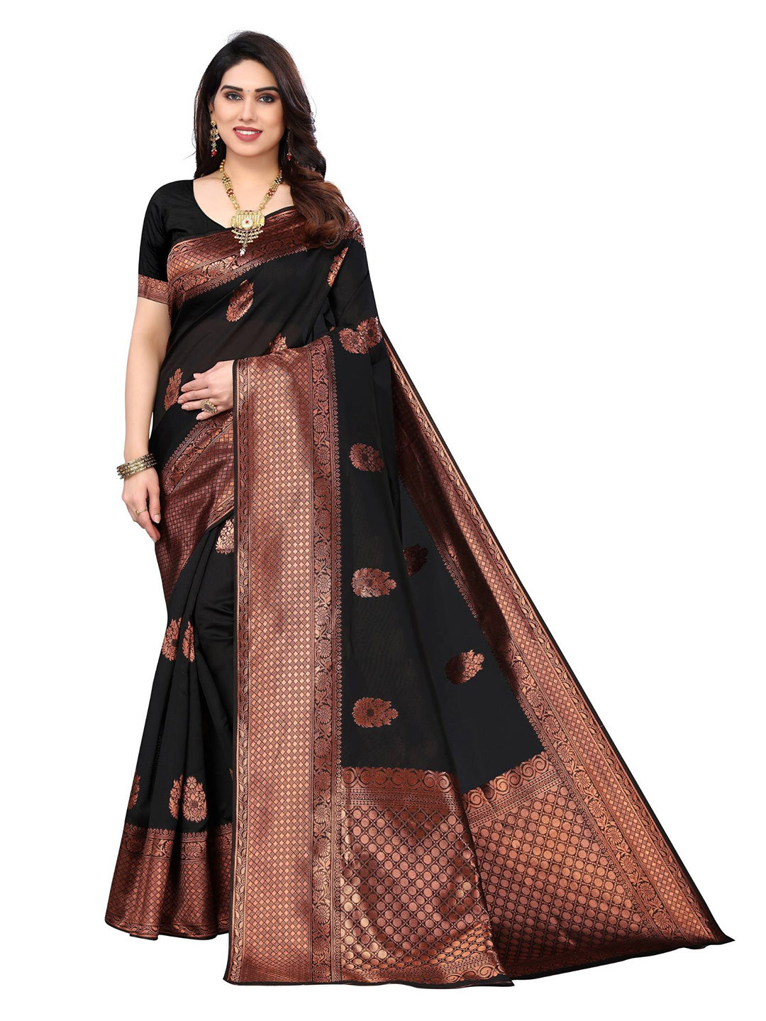 

AADVIKA Woven Design Zari Kanjeevaram Saree, Black