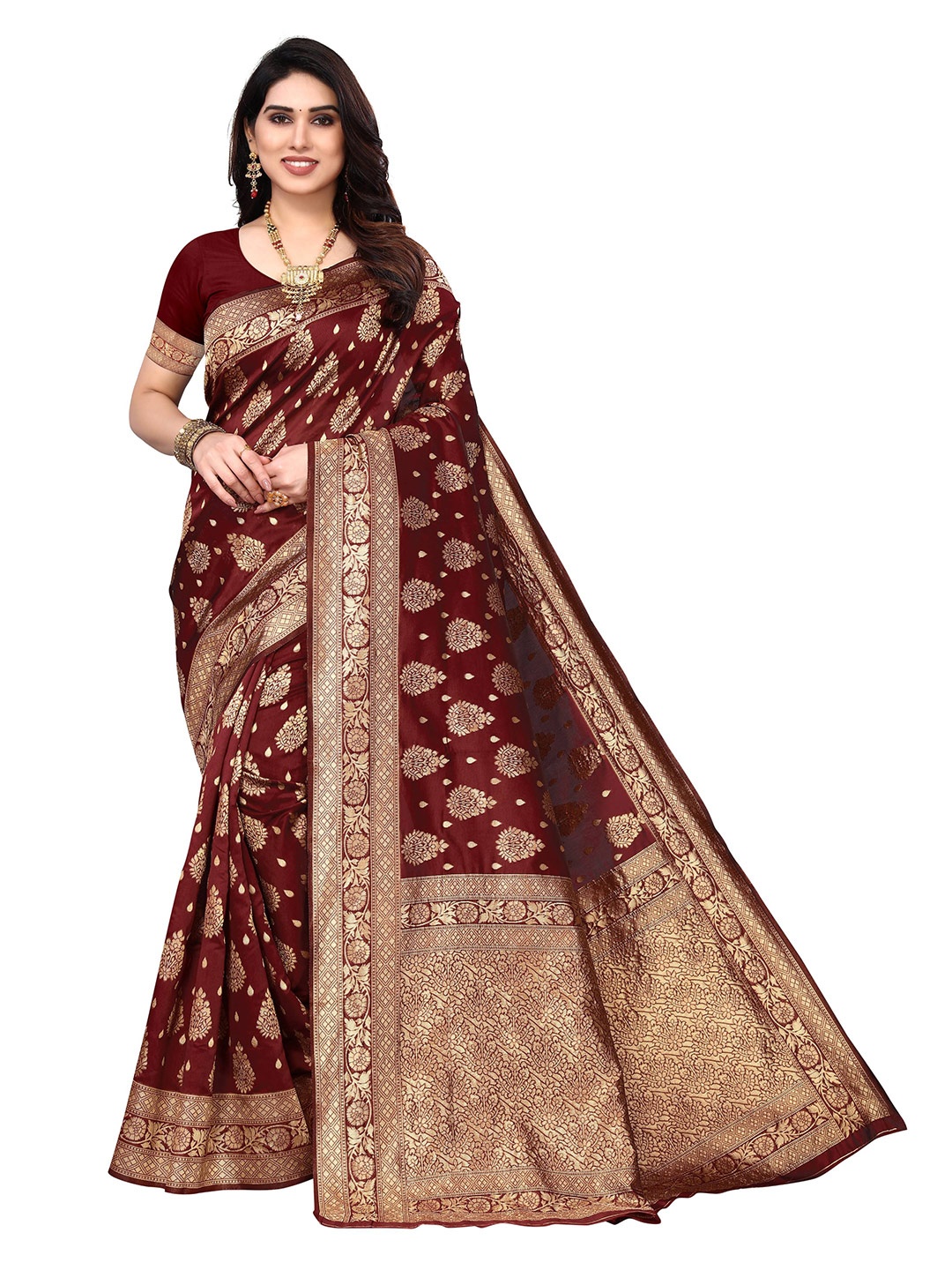 

AADVIKA Woven Design Zari Kanjeevaram Saree, Brown