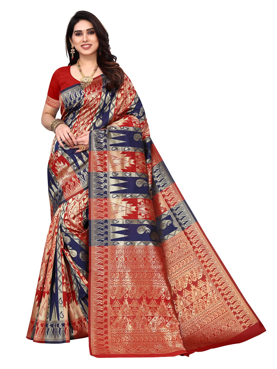 

AADVIKA Woven Design Zari Kanjeevaram Saree, Red