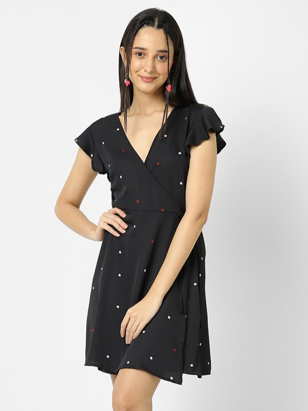 

VASTRADO Polka Dot Wrap Dress, Black