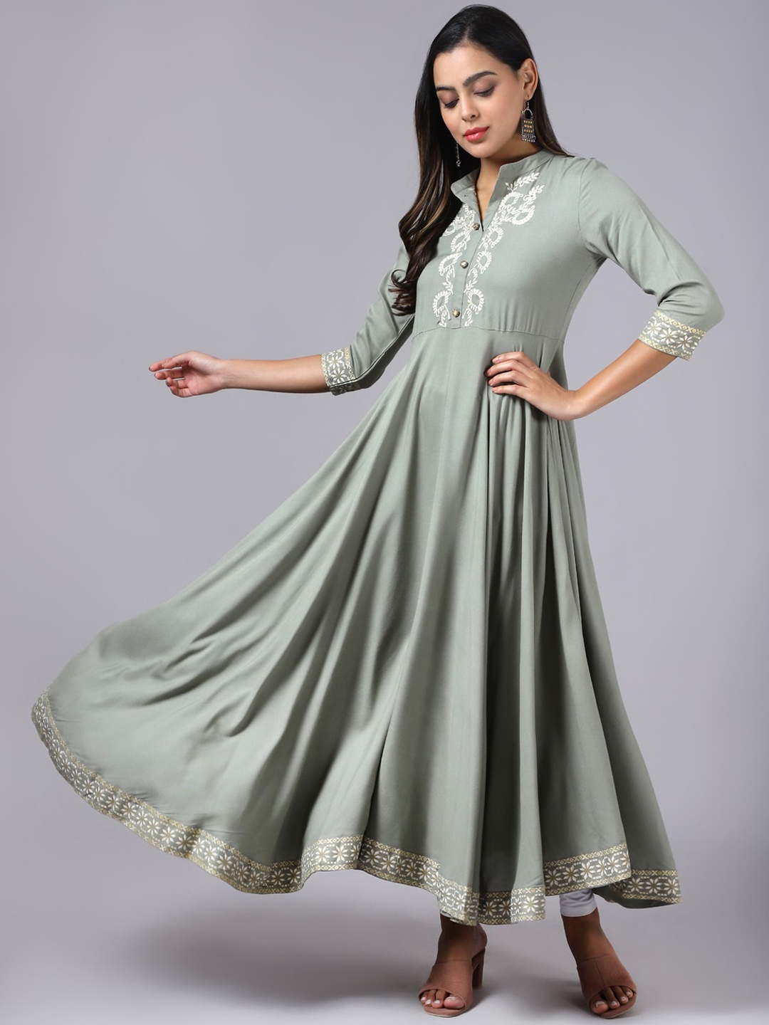 

Neemiya Yoke Design Anarkali Kurta with Dupatta, Grey