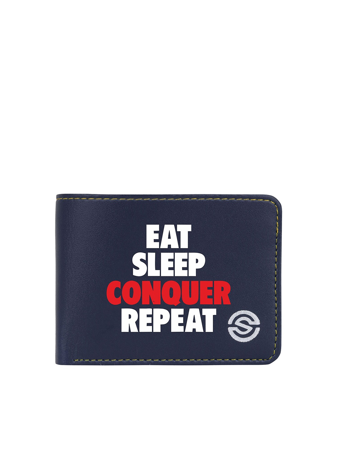SCHARF Men Typography Printed Vegan Leather Two Fold Wallet, Blue