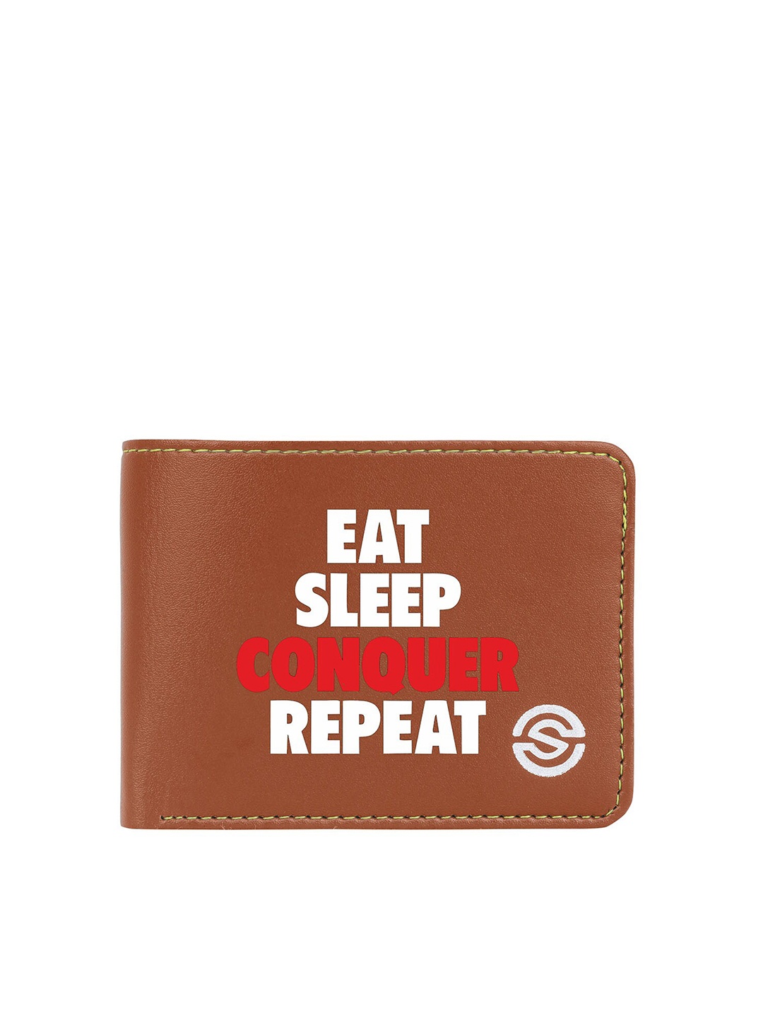 SCHARF Men Typography Printed Vegan Leather Two Fold Wallet, Tan